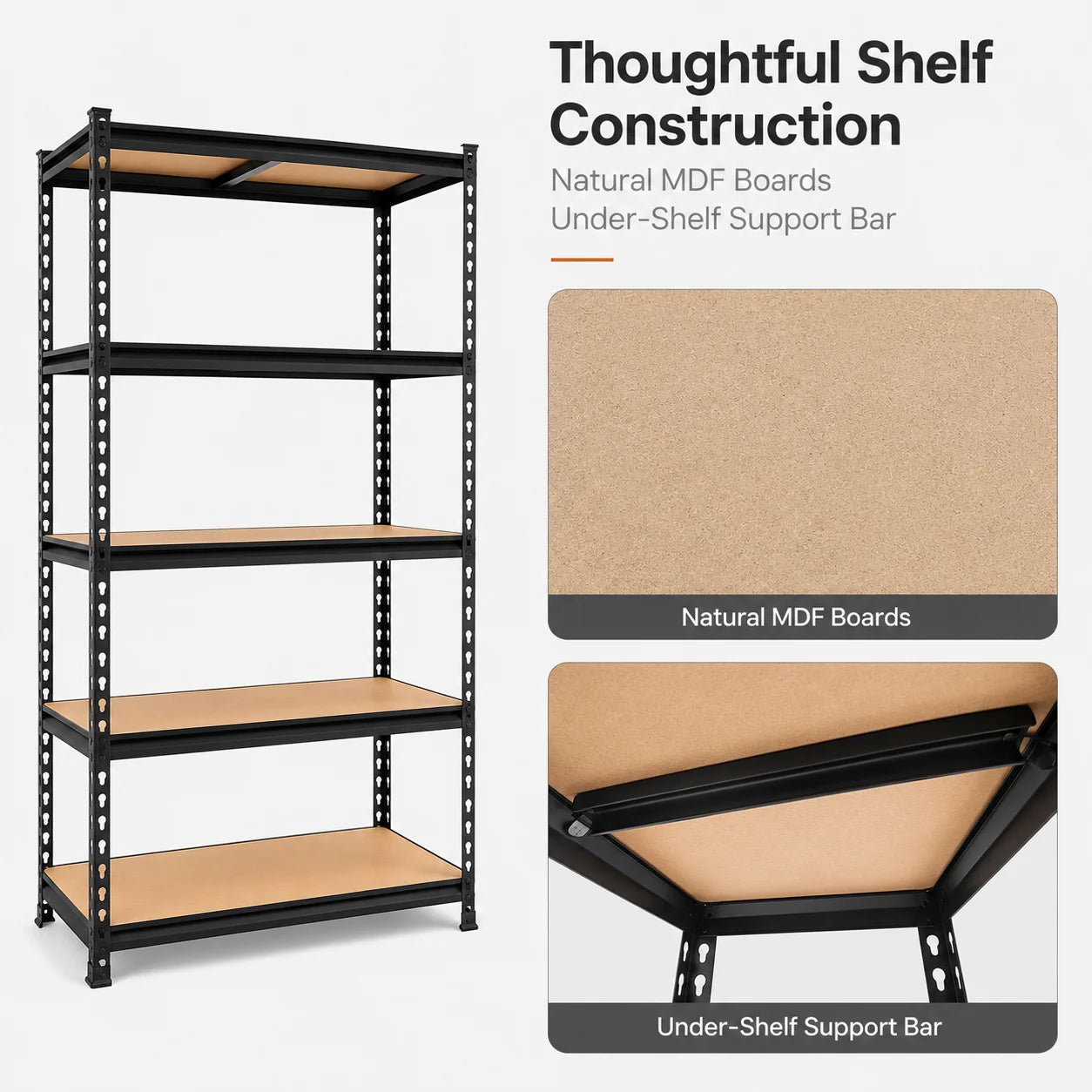 Heavy Duty 5-Tier Metal Shelving Unit With MDF Shelves