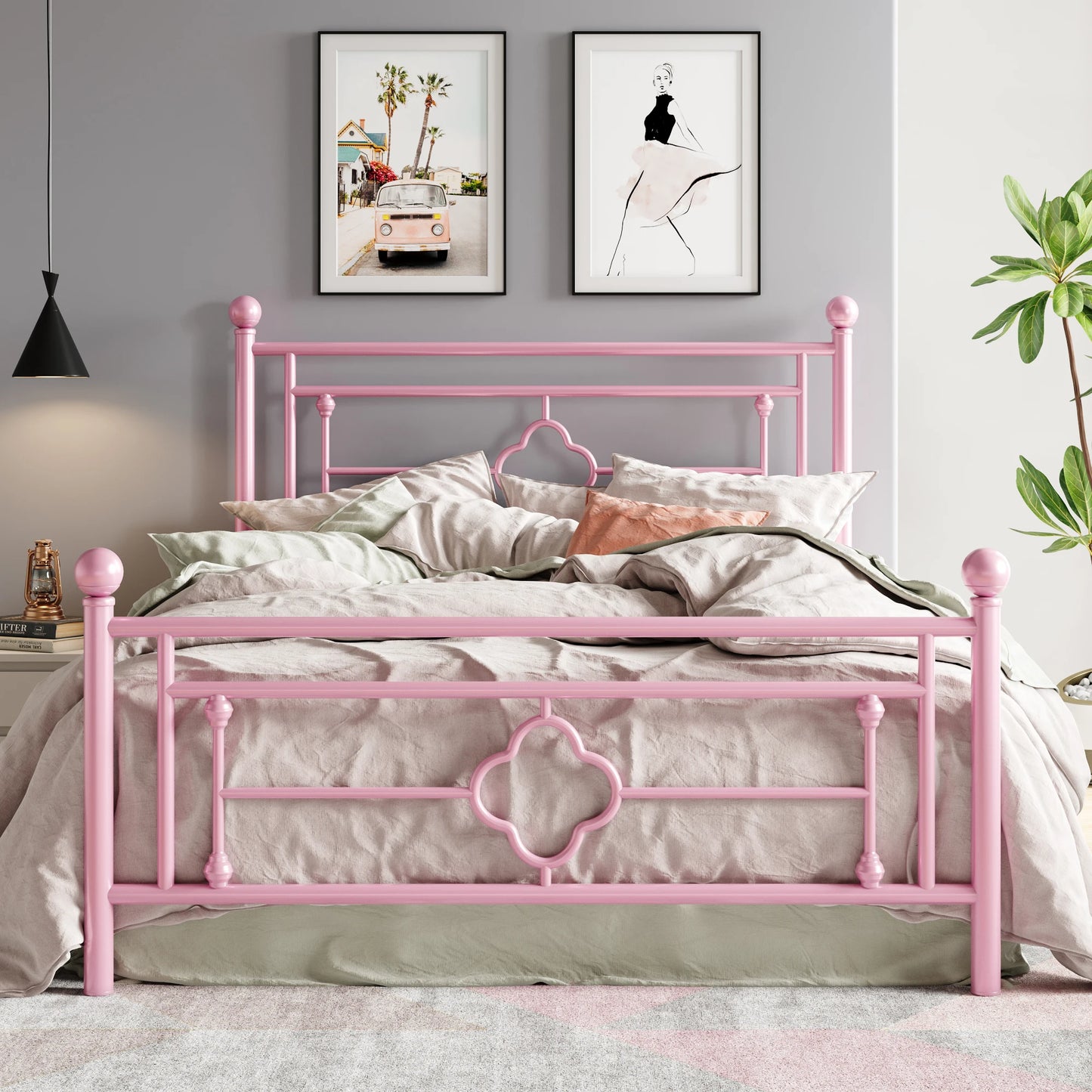 HOOMIC Metal Platform Bed Frame With Wrought Iron Headboard