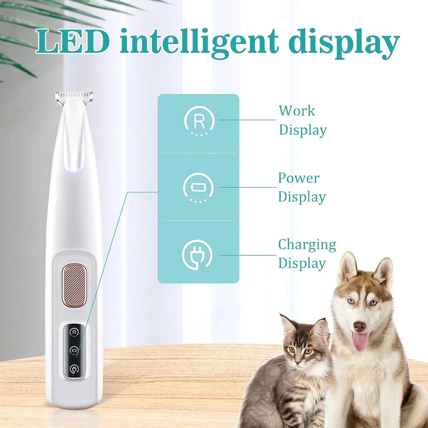 Cat Dog Paw Trimmer Rechargeable Pet Grooming Clippers LED Light