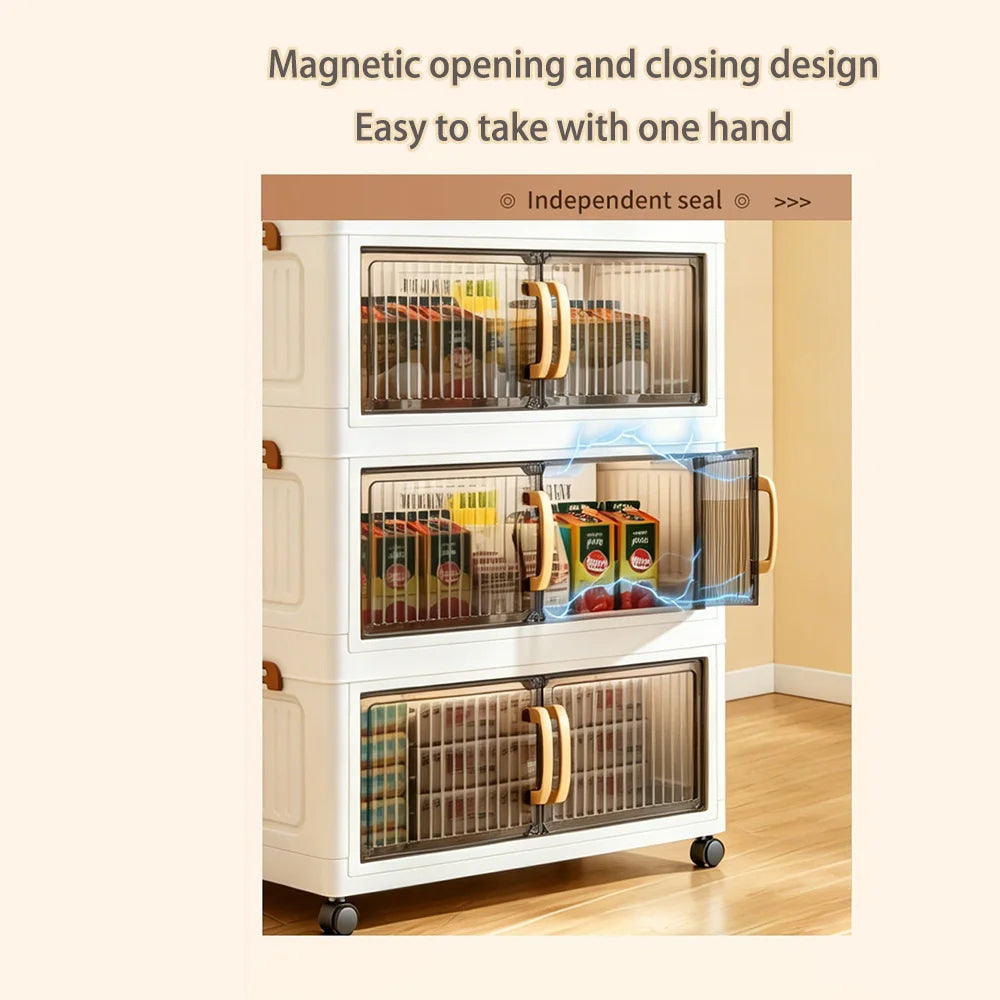 Foldable Plastic Storage Cabinet With Wheels And Double Doors
