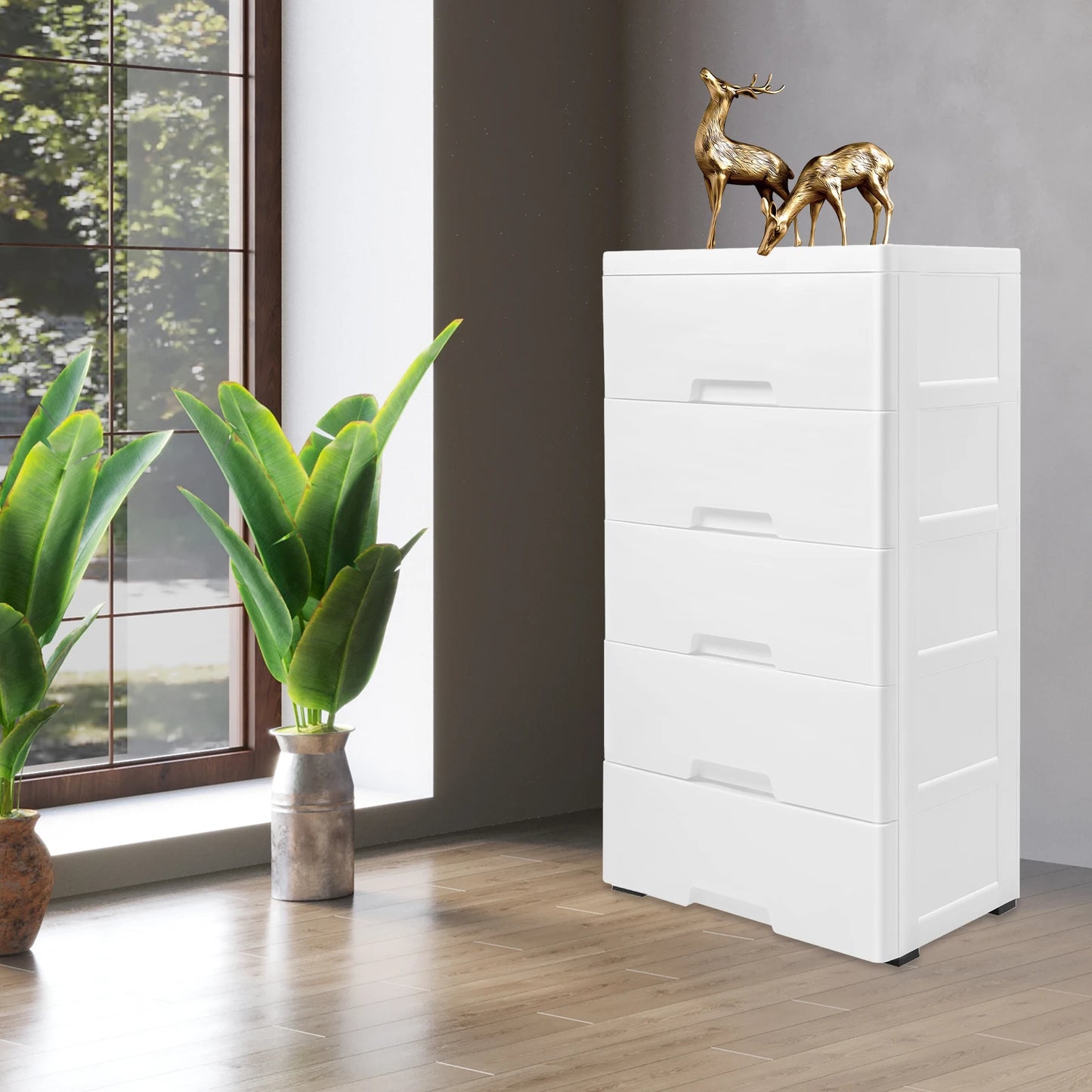 Plastic Drawers Dresser, 5 Tier White Storage Cabinet 43.5x29x80cm, Heavy Duty PP Organizer for Clothes Toys Home Office 55.1lbs
