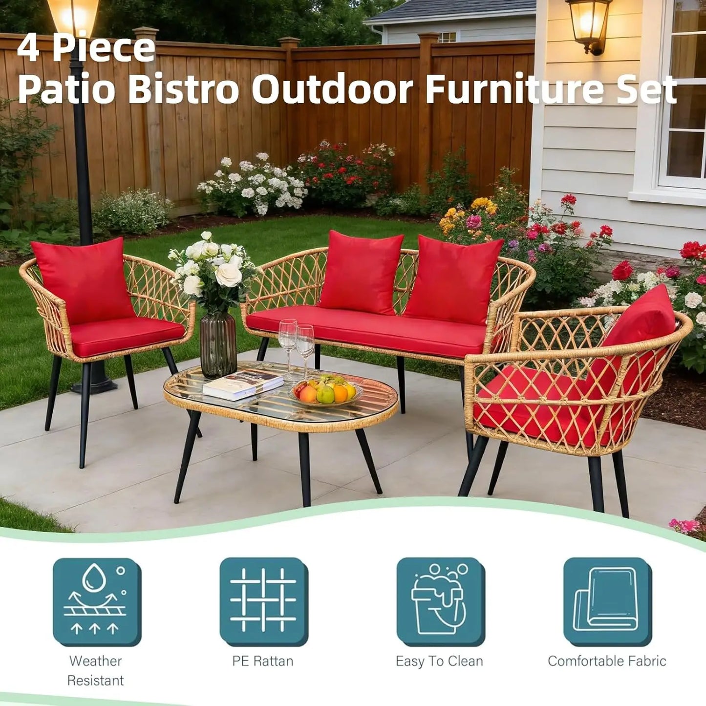 XIAOLANG 4 Piece Outdoor Patio Furniture Set With Glass Table