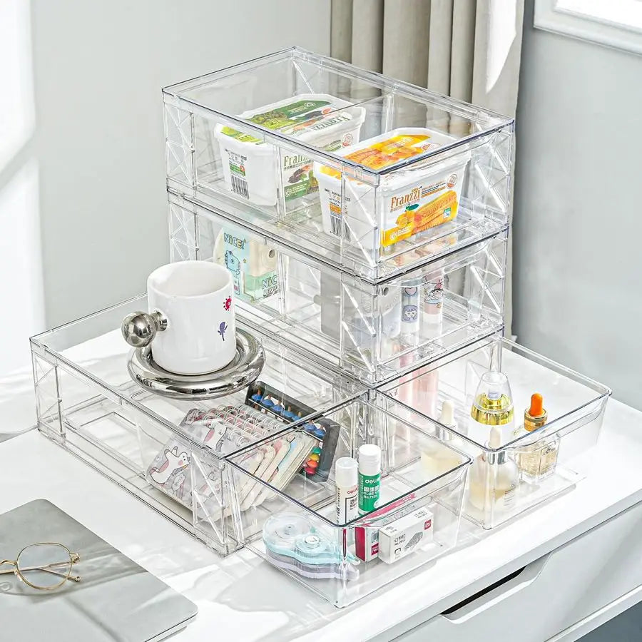Drawers Storage, 6Pack Clear Stackable Storage Drawers, Acrylic Storage Bins with Drawers for Fridge Organizers, PlasticDrawers