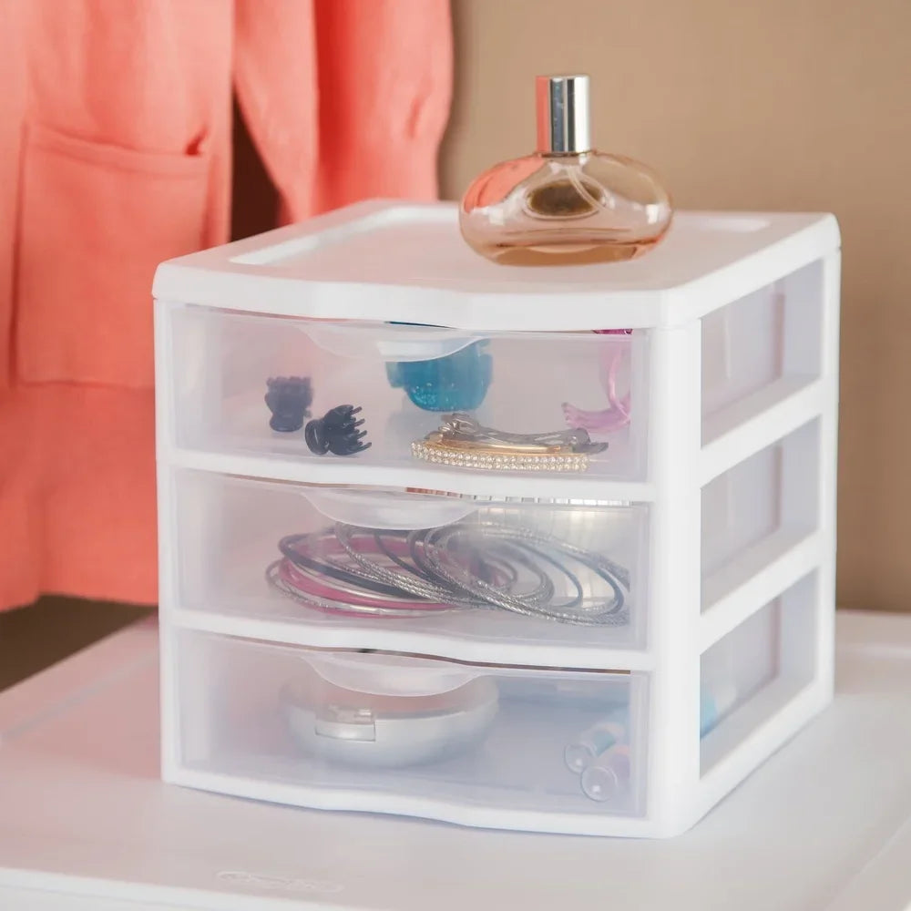 Clear 3 Drawer Plastic Storage Organizer For Desk And Office