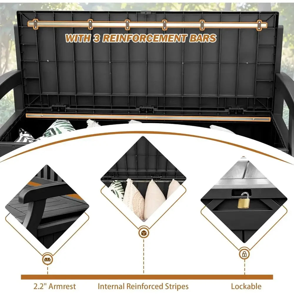 Lockable Outdoor Storage Bench With Cushions For Patio And Garden