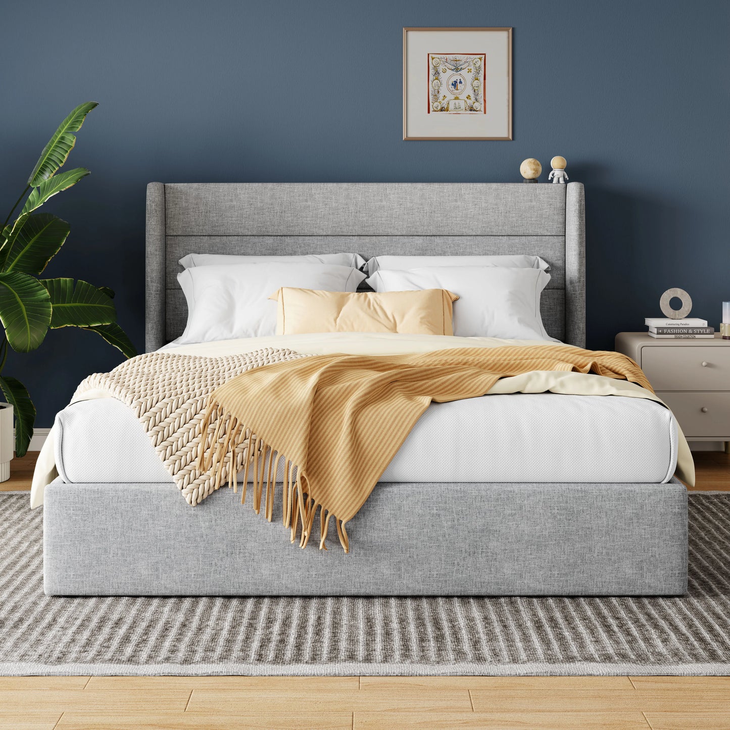 HOOMIC Lift Up Storage Bed With Wingback Headboard And Hydraulic