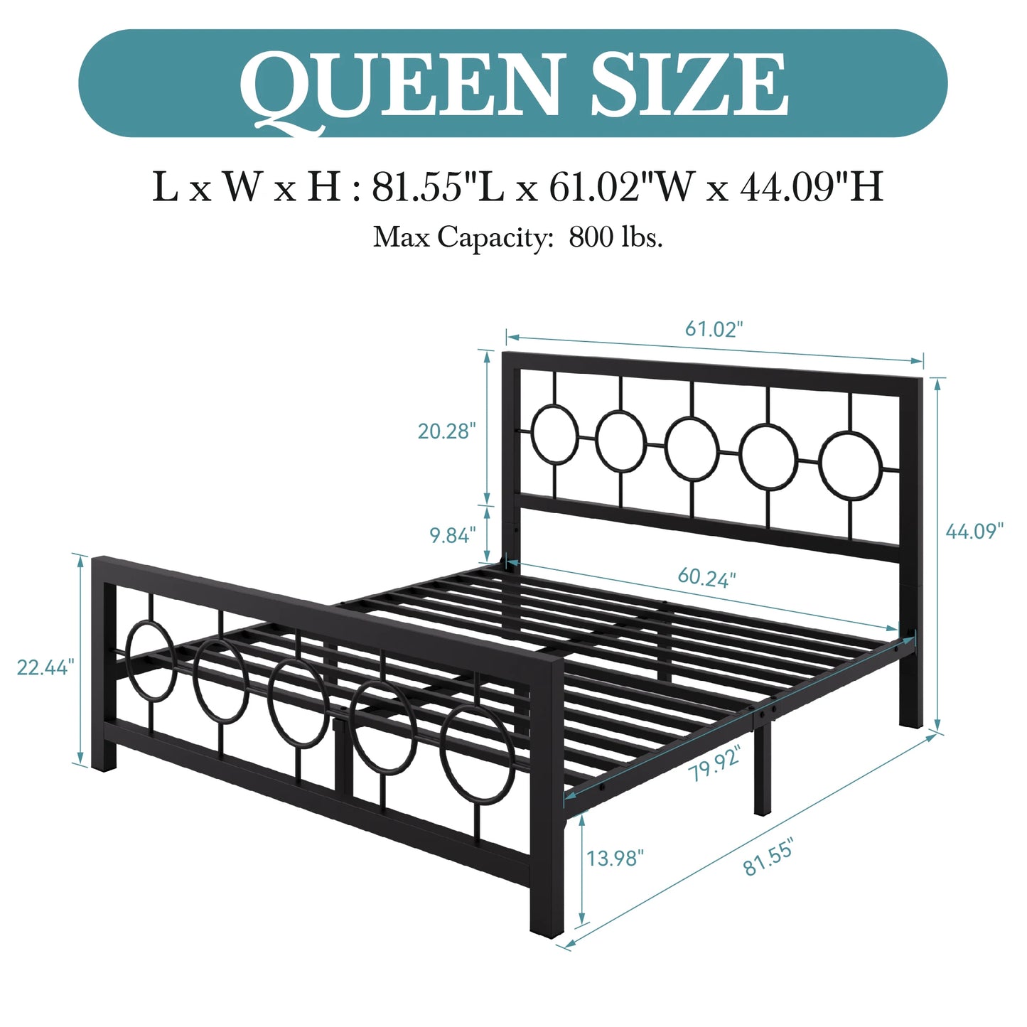 HOOMIC Metal Platform Bed Frame With Vintage Circular Headboard Storage