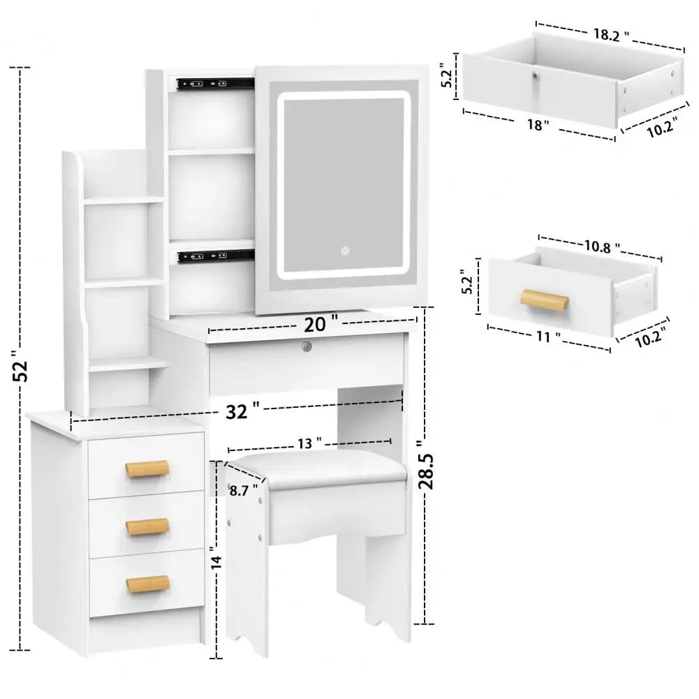 Diowewea Vanity Desk With Sliding Mirror And Lights