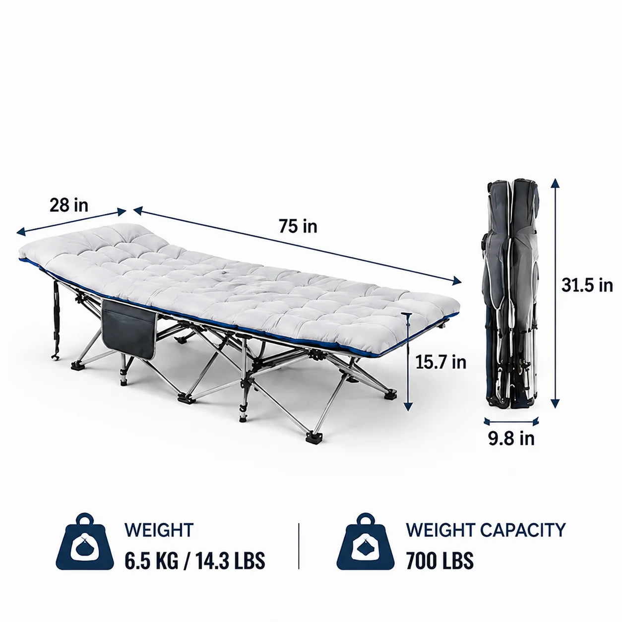 Portable Folding Camping Cot With Thick Padded Mattress Sturdy Frame