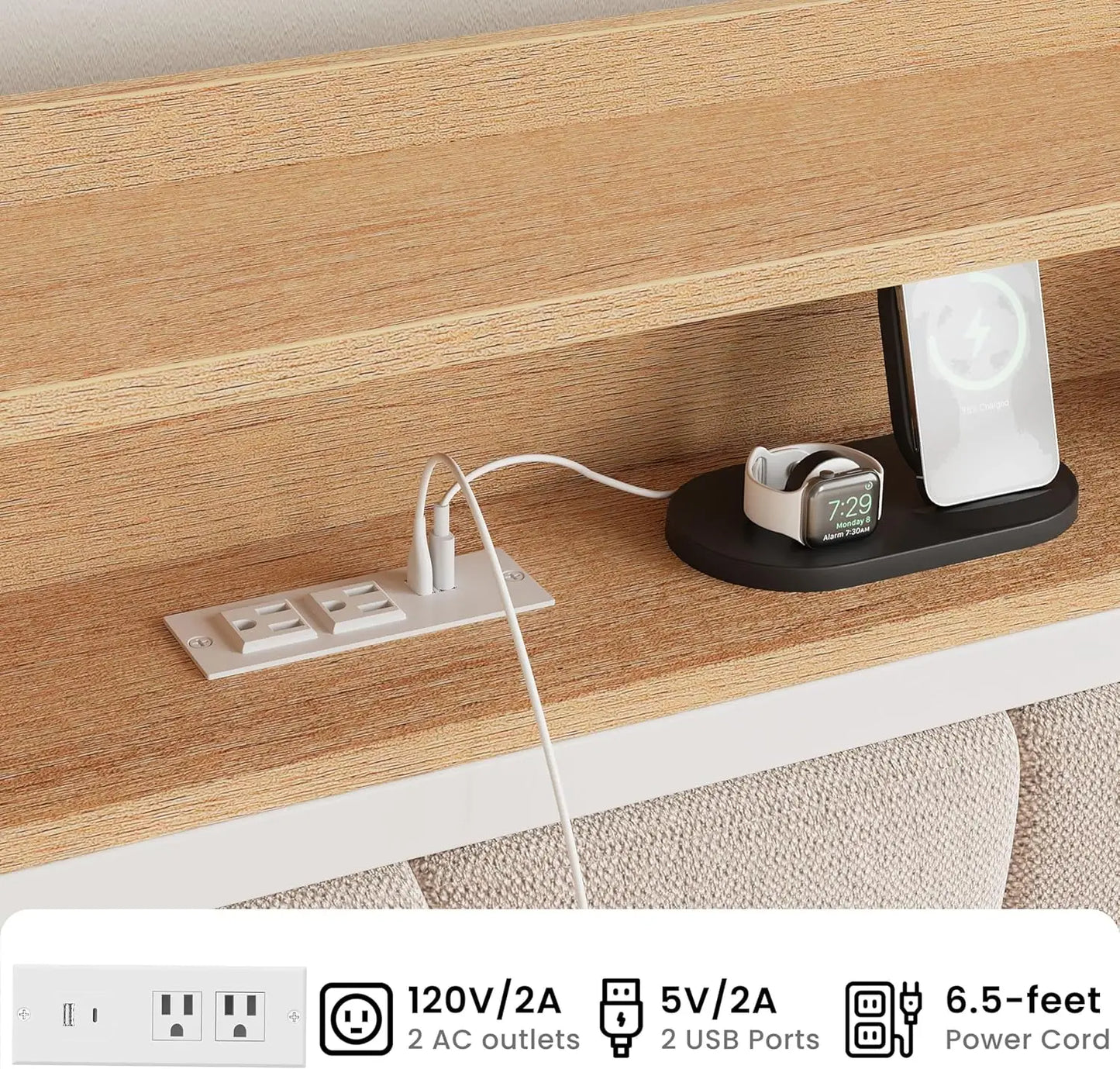 LIKIMIO Daybed with Trundle and Upholstered Headboard with Charging Station