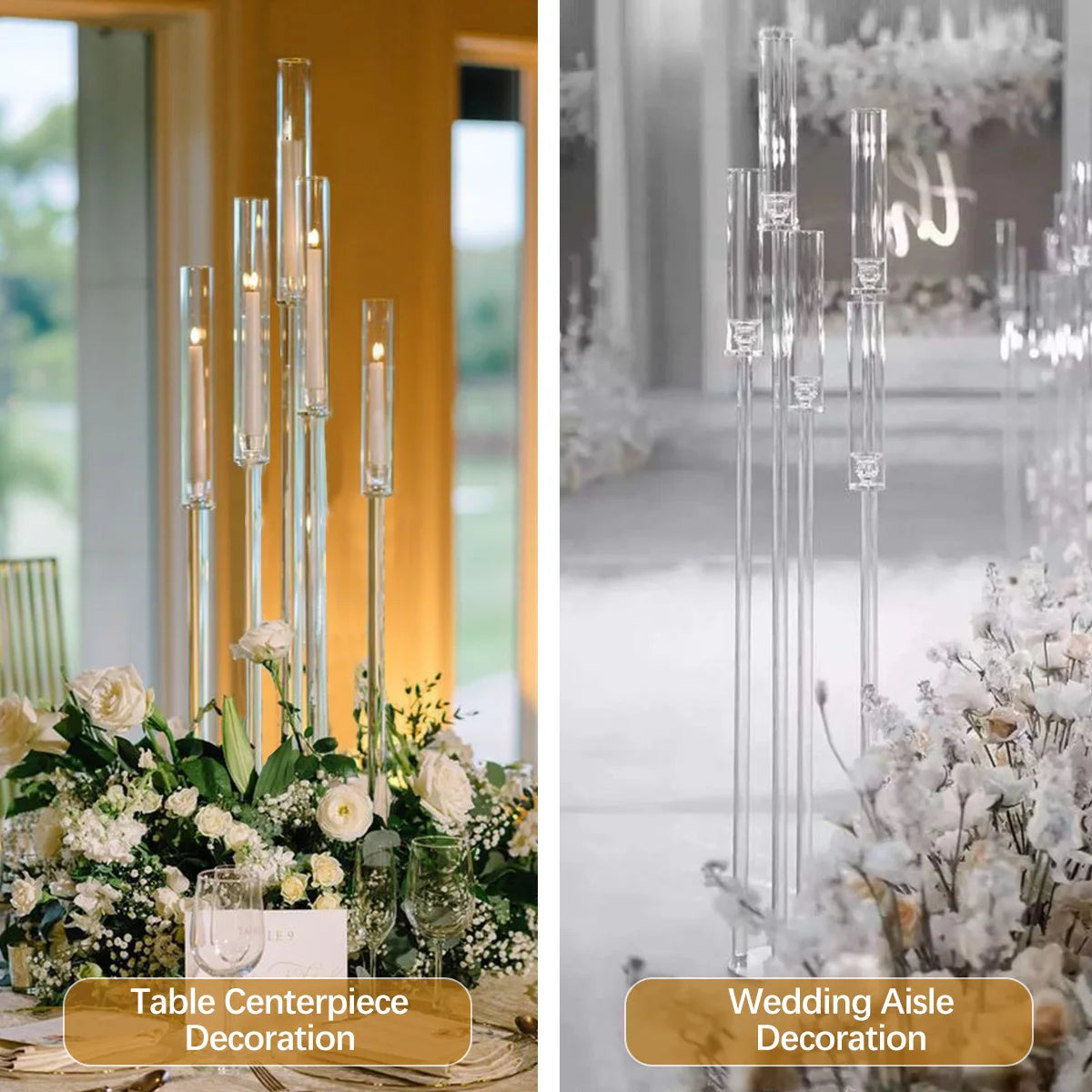 Acrylic 5-Arm Candelabra LED Taper Candle Holders Centerpieces