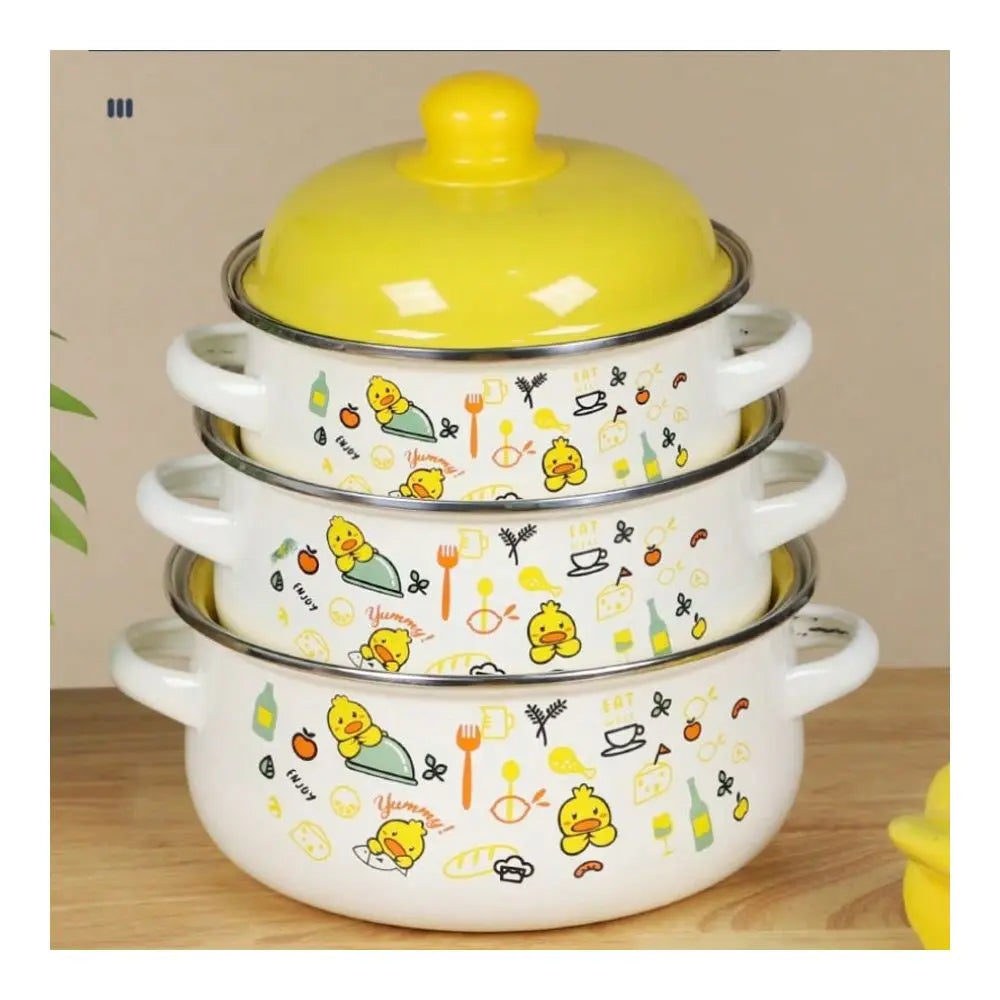 3-Piece Exquisite Enamel Cookware Set With Multifunctional Pots