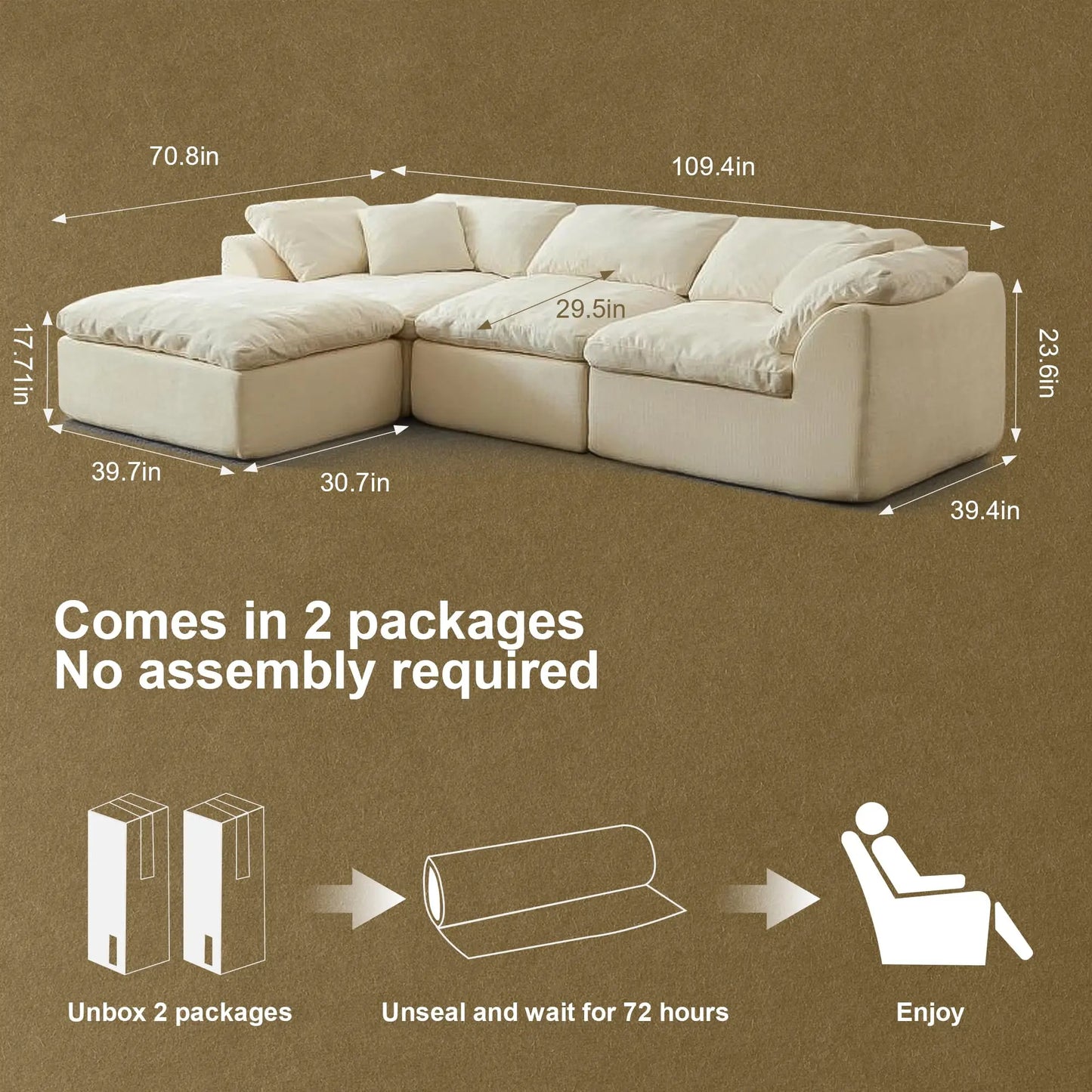 Yeflixvrau Modern Cloud L-Shaped 3-Seater Sofa
