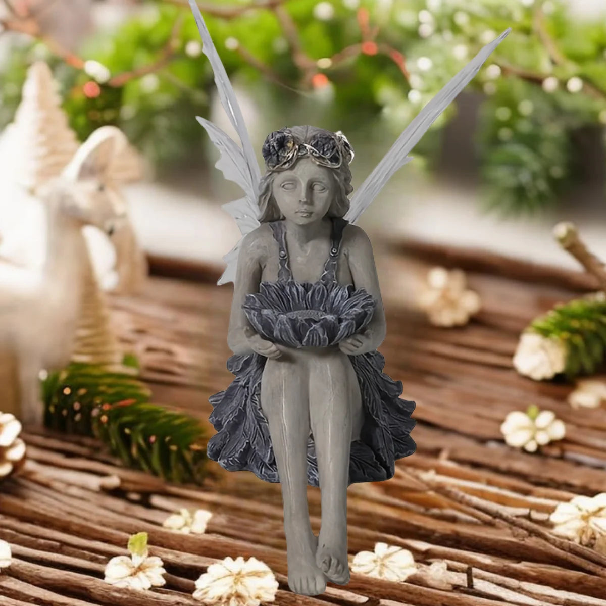 Outdoor Garden Solar Fairy Statue Light Resin Flower Decor