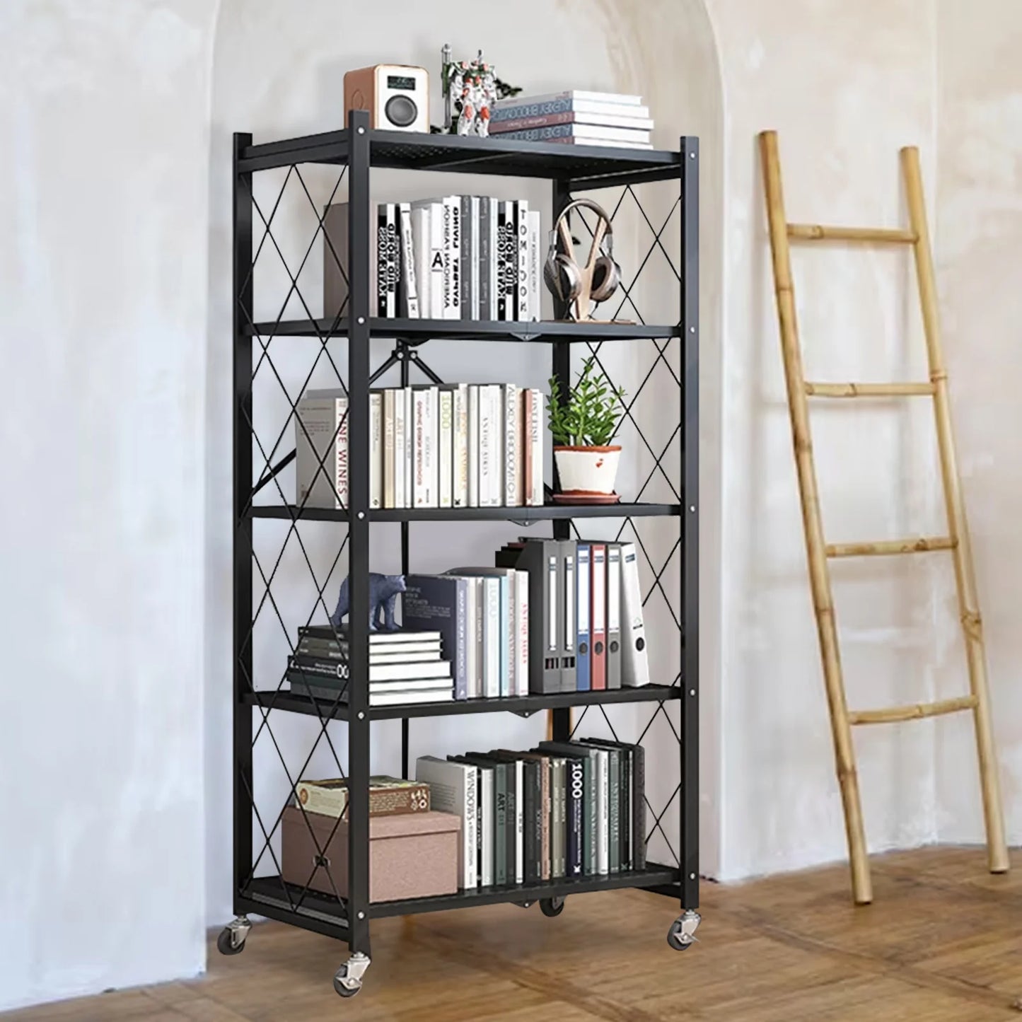 5-Tier Metal Storage Shelving With Wheels, Heavy Duty Organizer