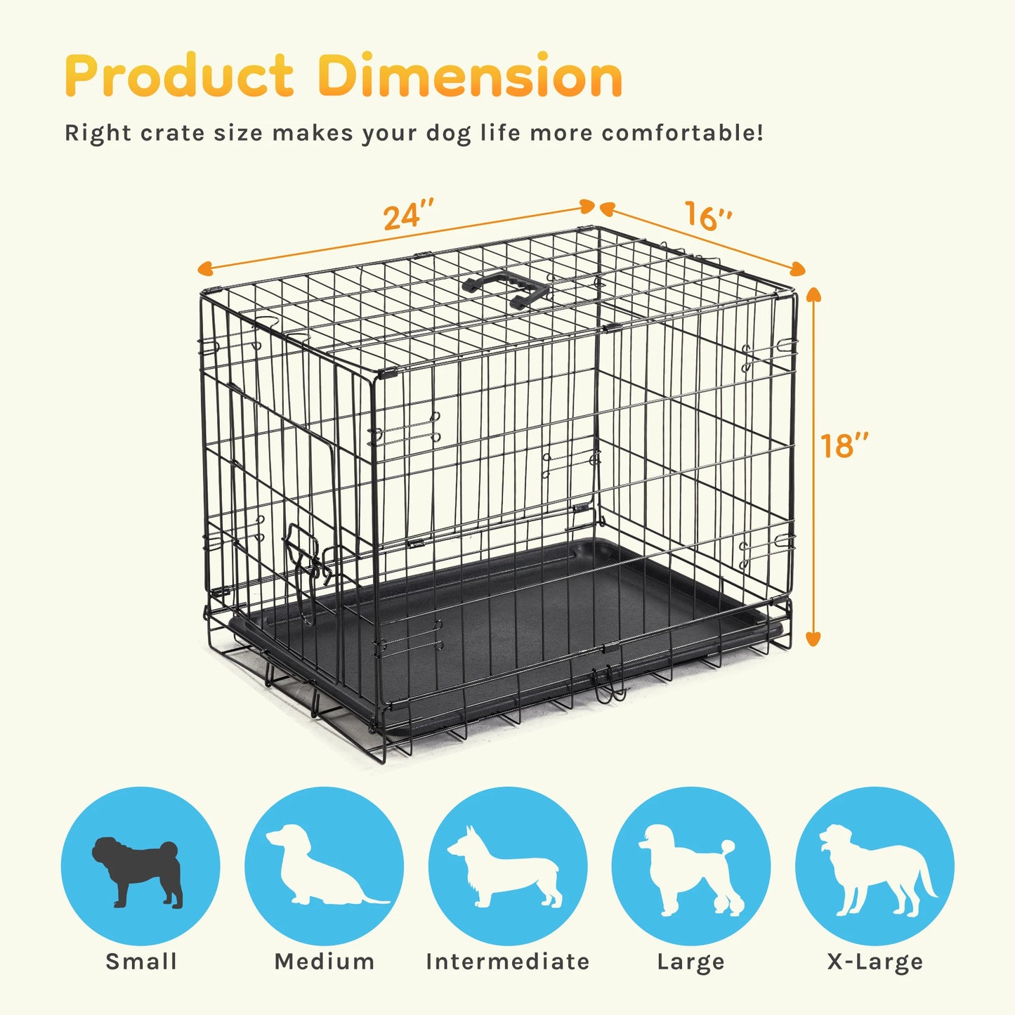 JHK Folding Metal Dog Cage With Leak Proof Tray