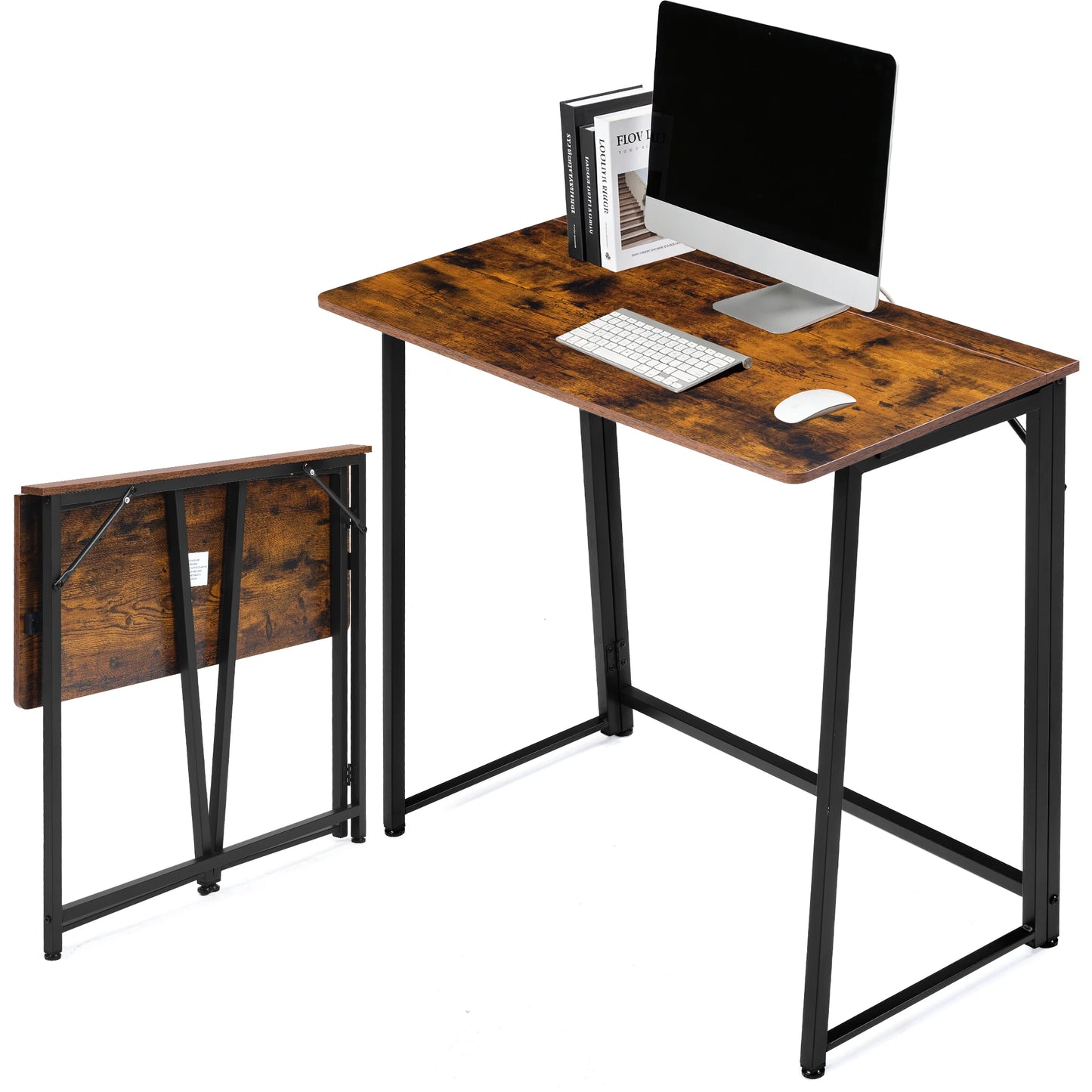 JHK Folding Office Desk With Metal Frame Easy Assembly