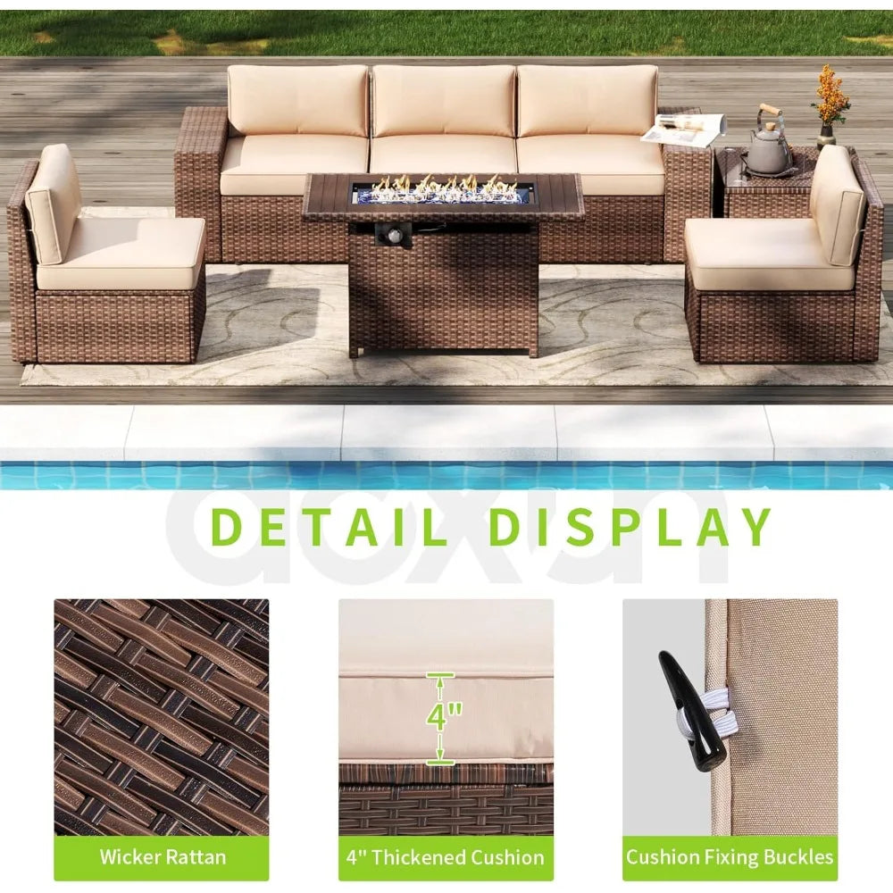 Outdoor 7 Piece Patio Set With Fire Pit Table Cushions
