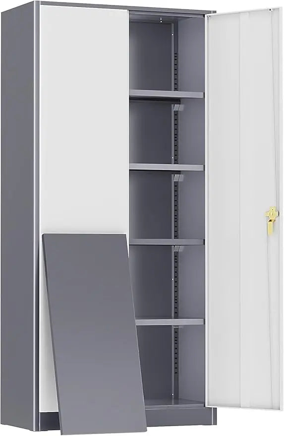 Metal Tall Storage Cabinet With Lockable Doors For Garage Organization