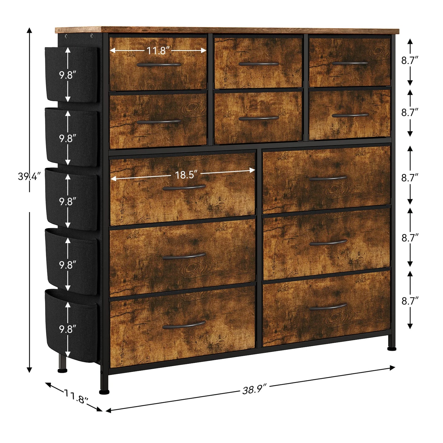 12 Drawers Fabric Tall Dresser for Closet Steel Frame Chest of Drawers Storage Organizer Cupboard for Bedroom Living Room