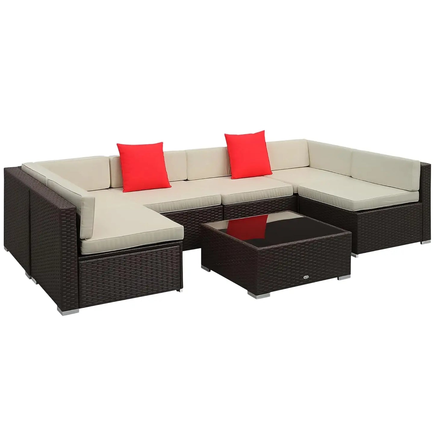 7 Piece PE Rattan Outdoor Sectional Sofa Set With Tempered Glass Table