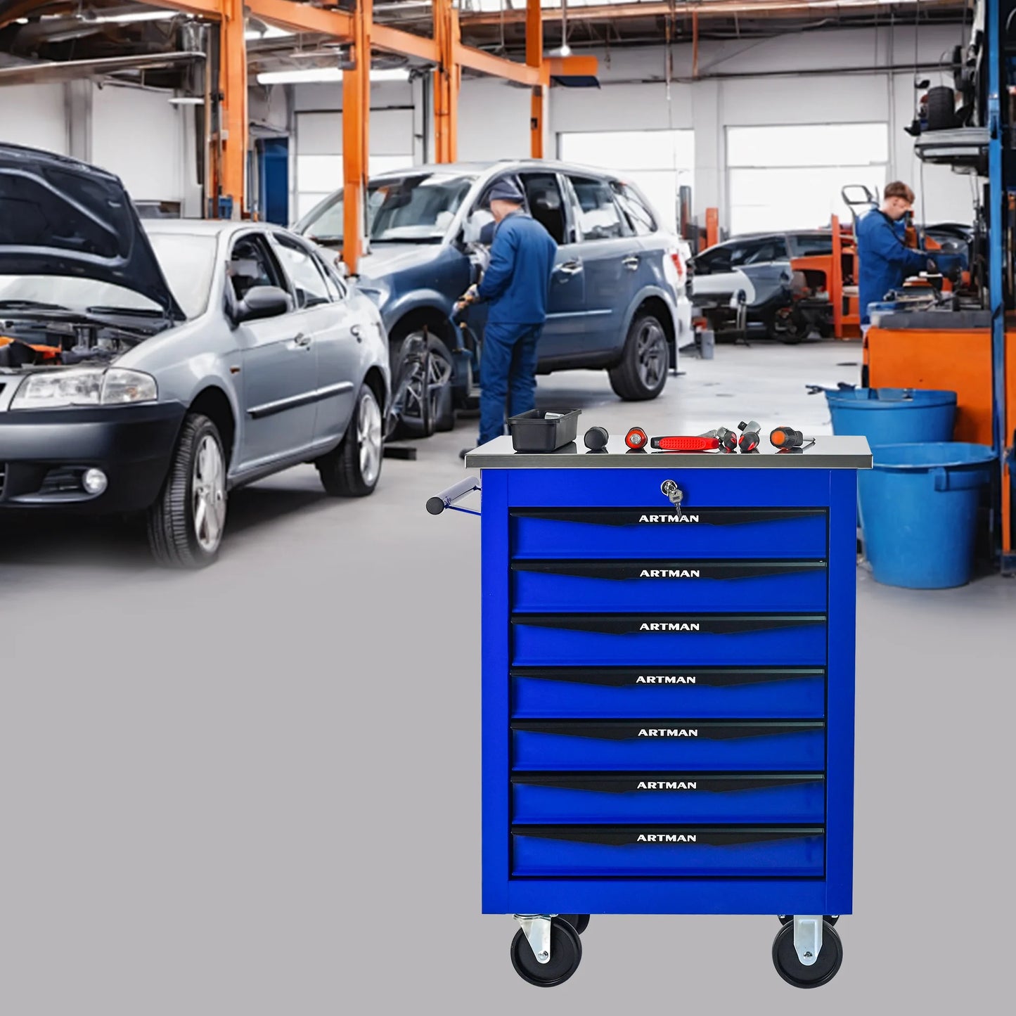 ARTMAN 7-Drawer Wheeled Toolbox Trolley With Lock And Key