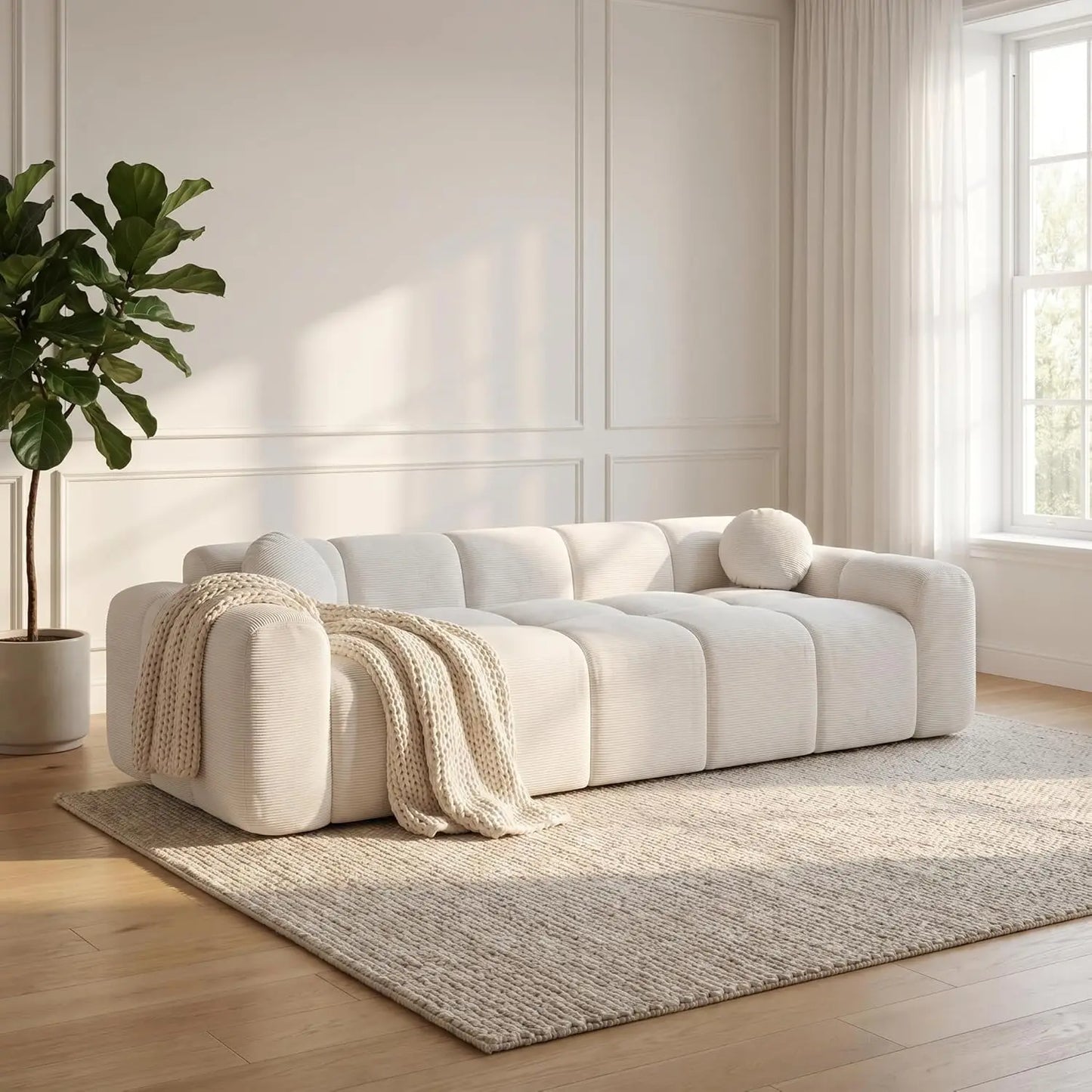 98.4" Cloud Sofa Couches, Comfy Upholstered Corduroy 3-Seater Boneless Marshmallow Couch, Modern Oversized Loveseat, Custom