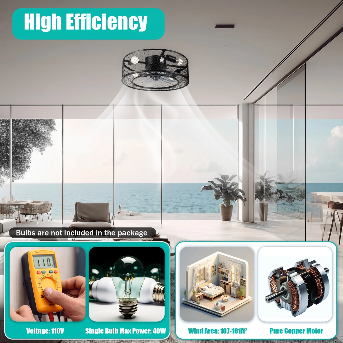 40W Ceiling Fan Light 18 Inch Fan Pendant Light Without Light Source E27 for Living Rooms, Restaurants, Bedrooms Foyers