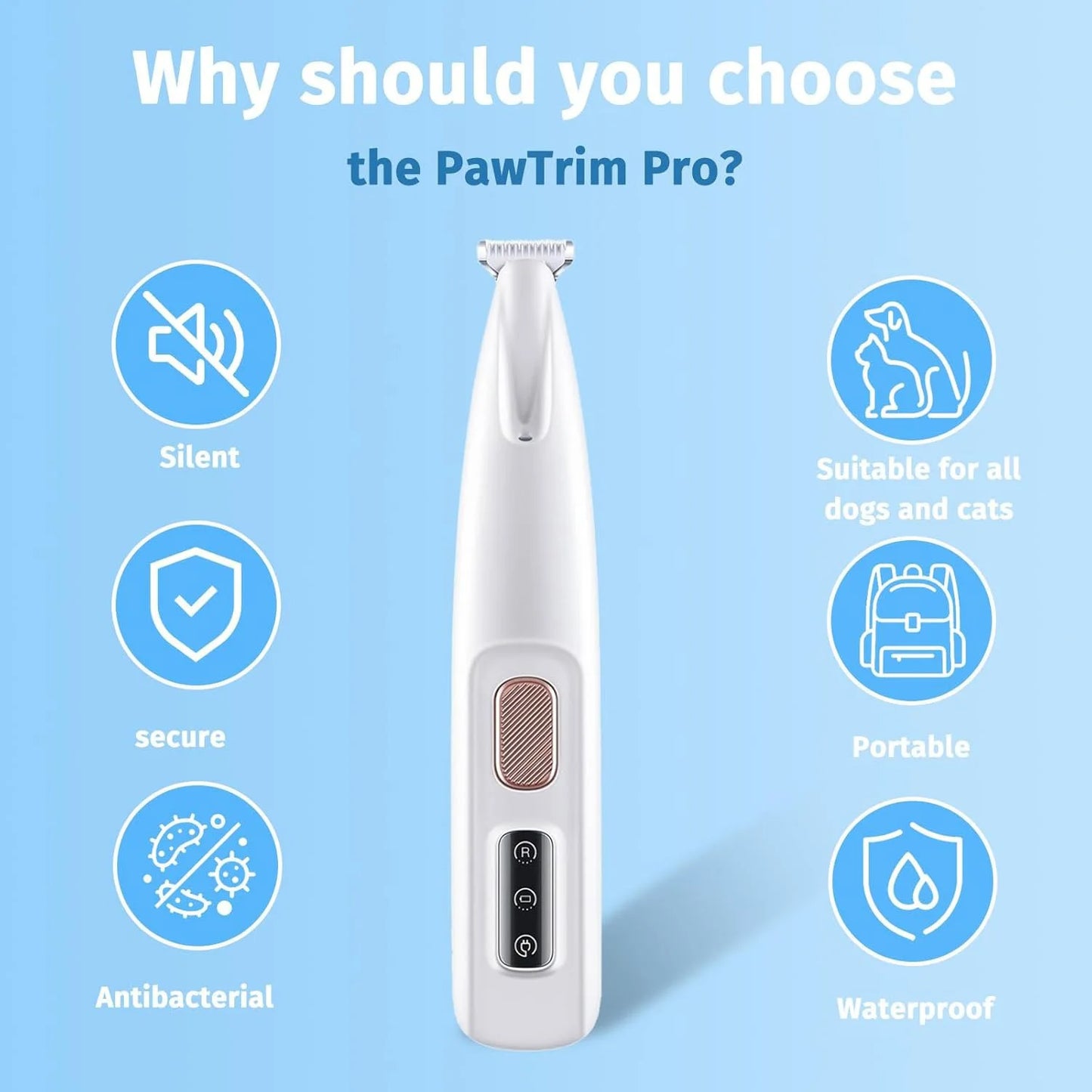 Cat Dog Paw Trimmer Rechargeable Pet Grooming Clippers LED Light