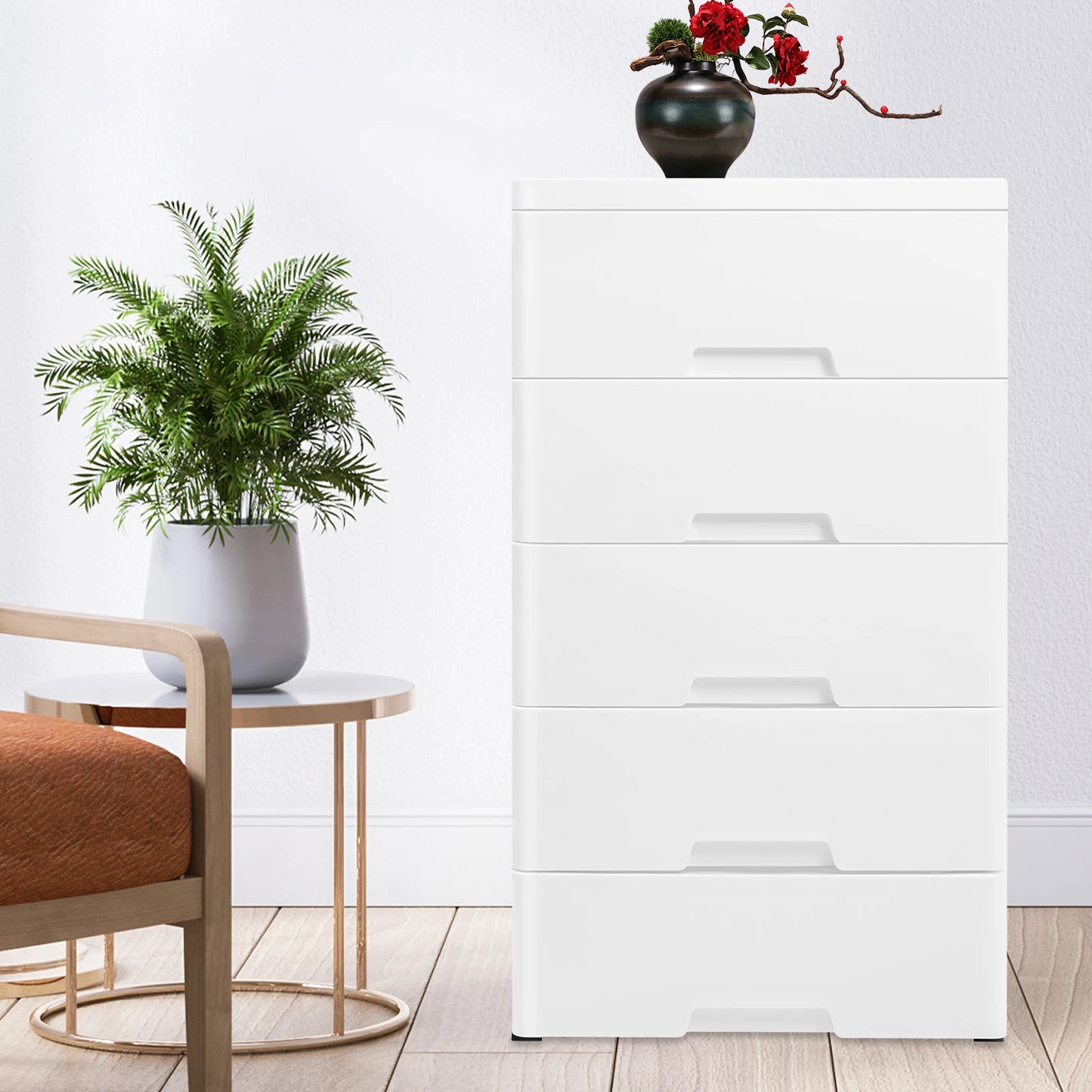 Plastic Drawers Dresser, 5 Tier White Storage Cabinet 43.5x29x80cm, Heavy Duty PP Organizer for Clothes Toys Home Office 55.1lbs