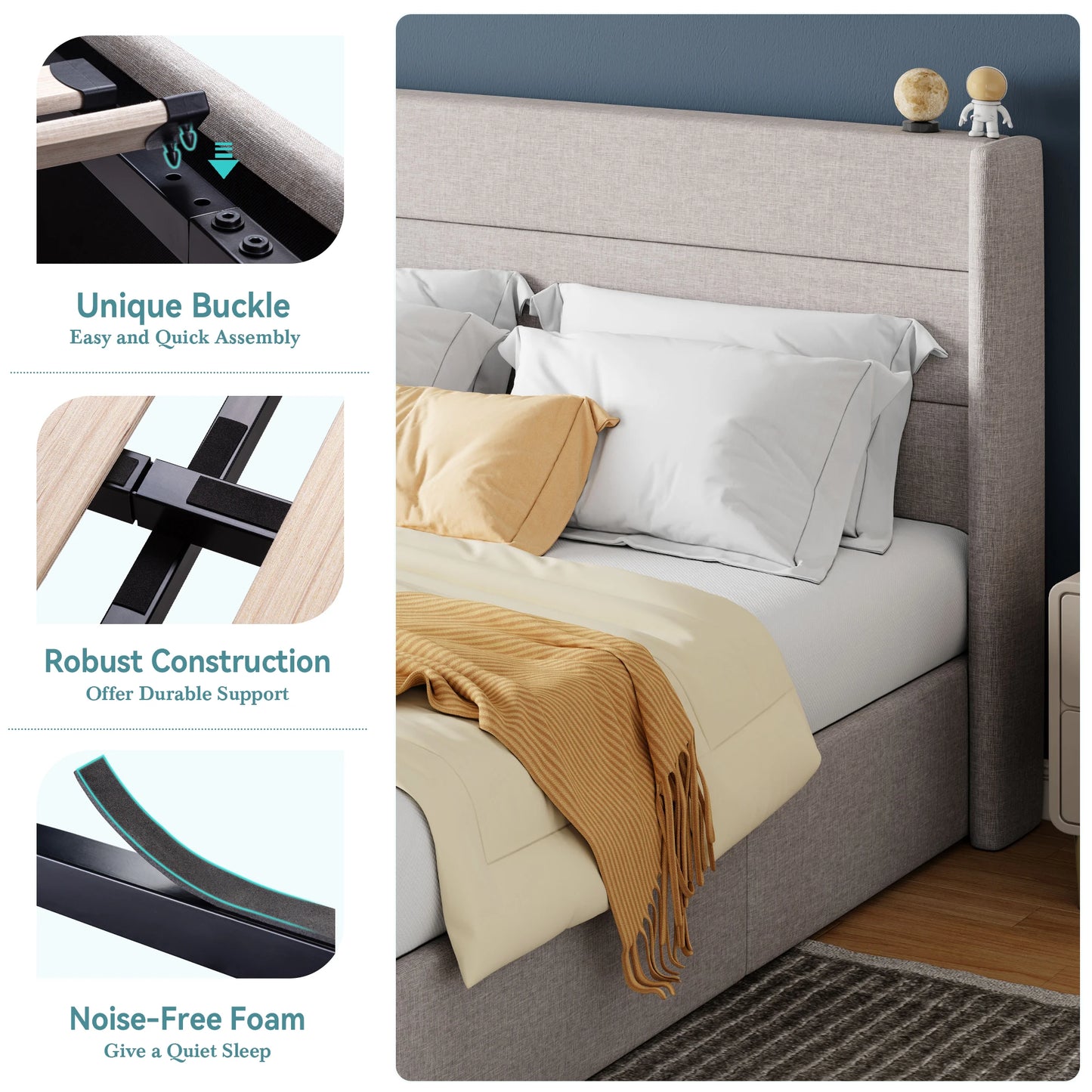 HOOMIC Lift Up Storage Bed With Wingback Headboard And Hydraulic