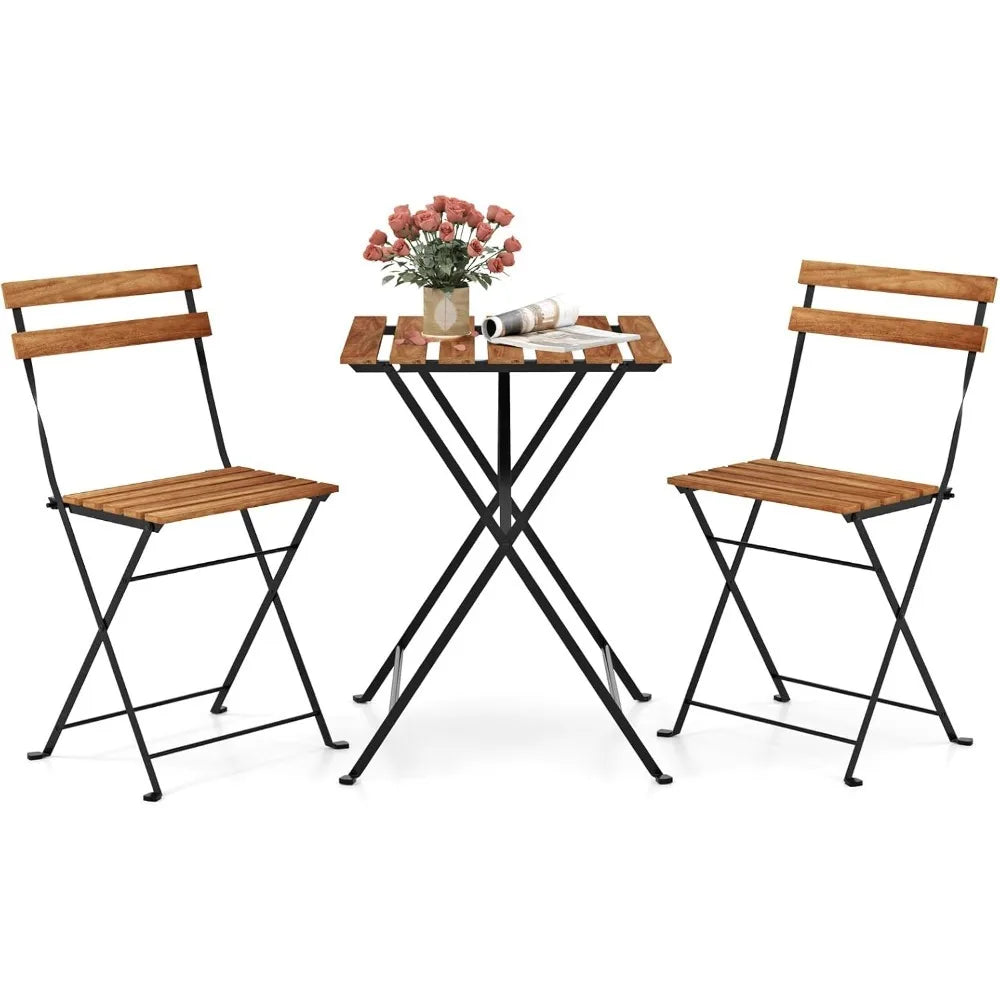 Outdoor Acacia Wood Dining Table Set With Folding Patio Chairs