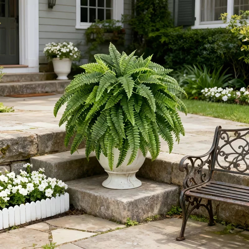 Elegant Boston Fern Artificial Plants 2 Piece Indoor Outdoor Hanging Decor