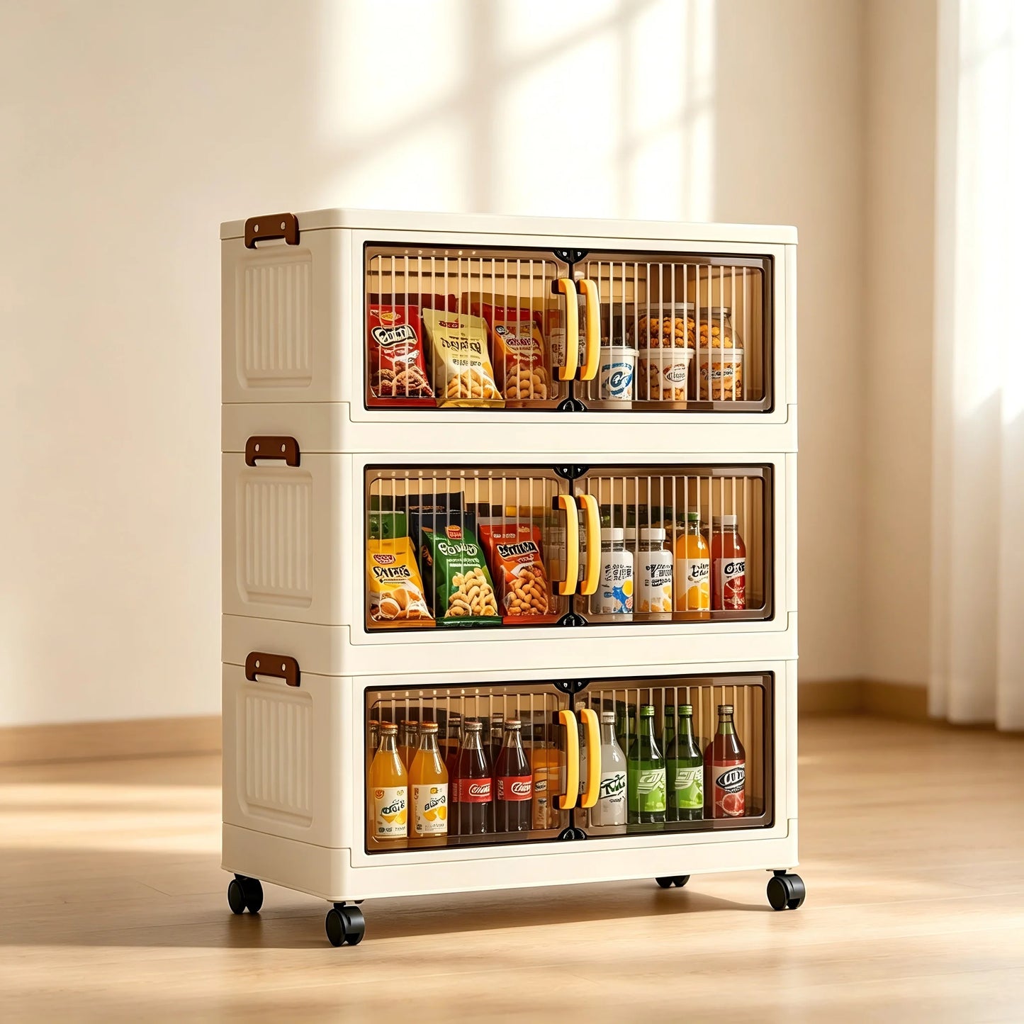 Foldable Plastic Storage Cabinet With Wheels And Double Doors