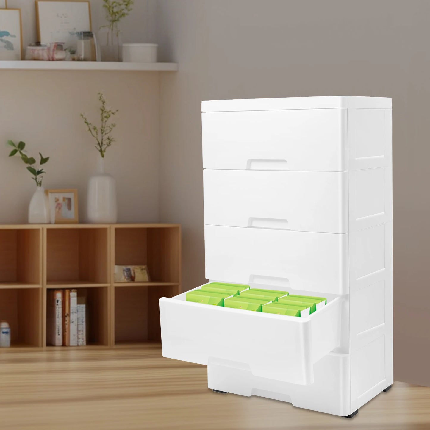 Plastic Drawers Dresser, 5 Tier White Storage Cabinet 43.5x29x80cm, Heavy Duty PP Organizer for Clothes Toys Home Office 55.1lbs