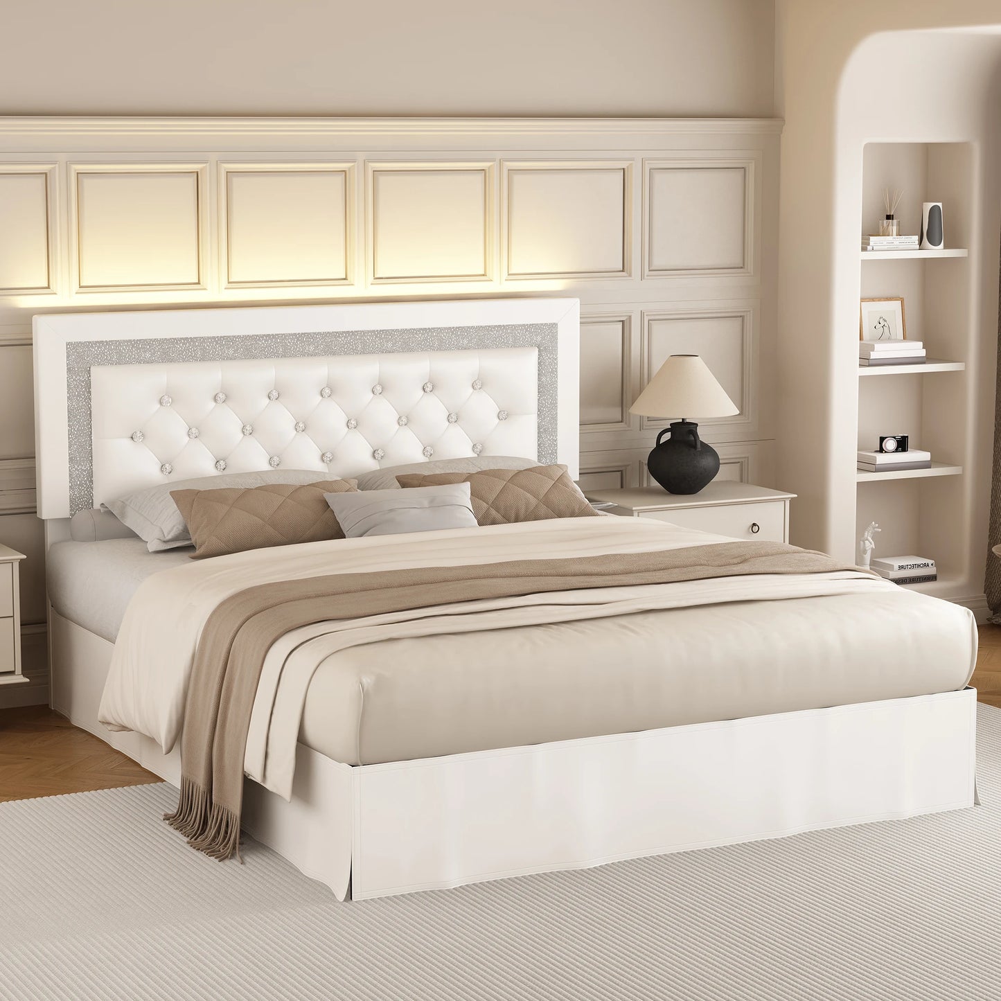 SIBEDS Bed Frame With LED Lights And Adjustable Headboard