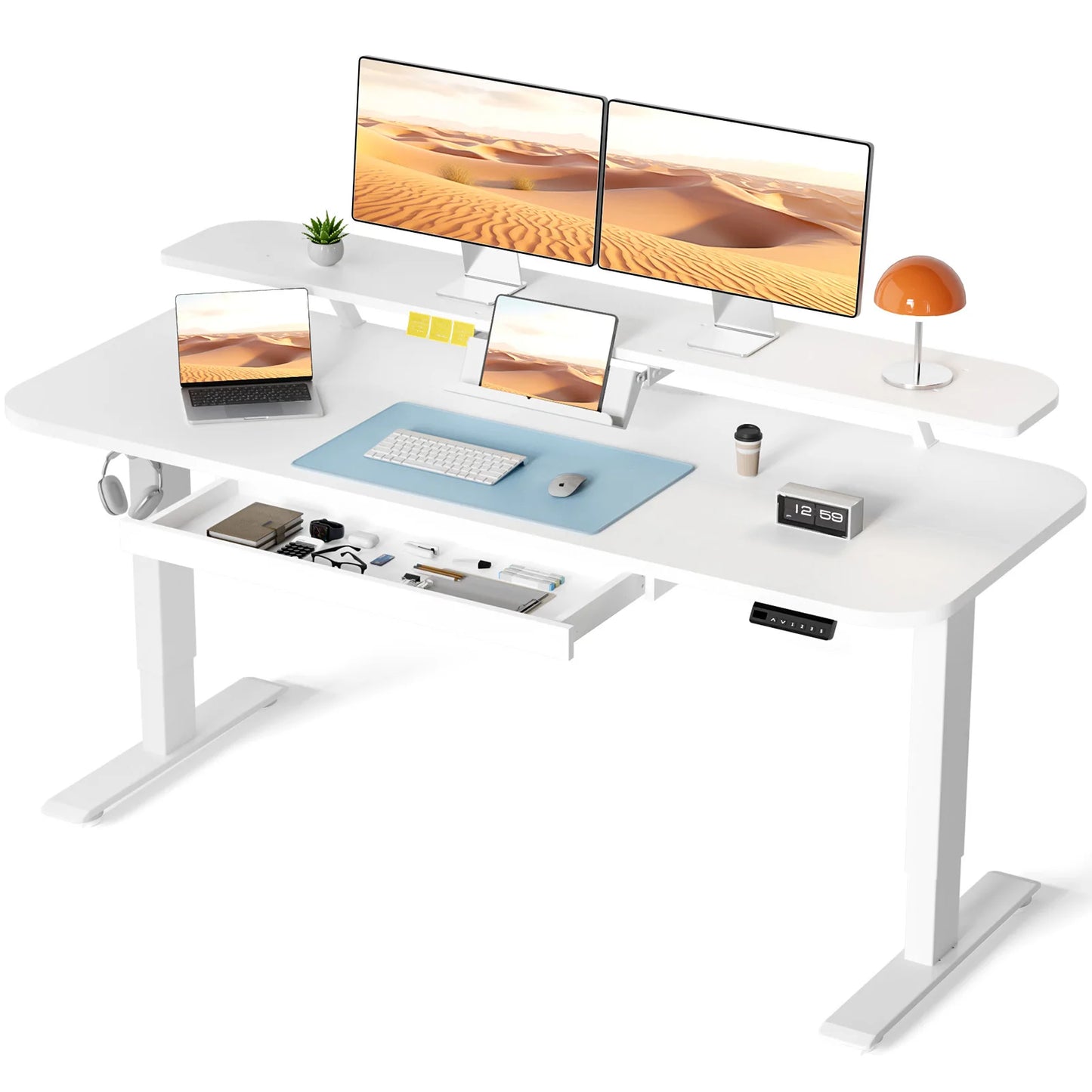Electric Standing Desk With Drawers Sit Stand Ergonomic Desk