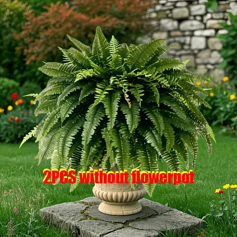 Elegant Boston Fern Artificial Plants 2 Piece Indoor Outdoor Hanging Decor