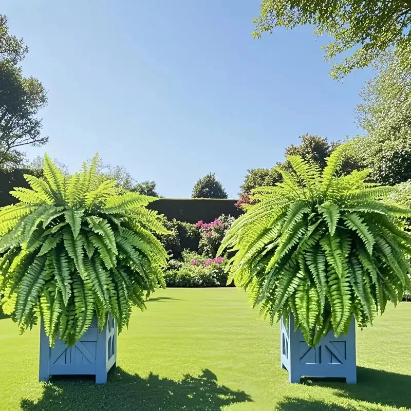 Elegant Boston Fern Artificial Plants 2 Piece Indoor Outdoor Hanging Decor
