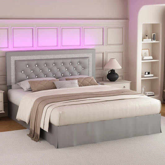 SIBEDS Bed Frame With LED Lights And Adjustable Headboard