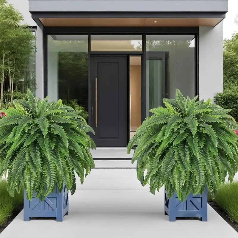 Elegant Boston Fern Artificial Plants 2 Piece Indoor Outdoor Hanging Decor