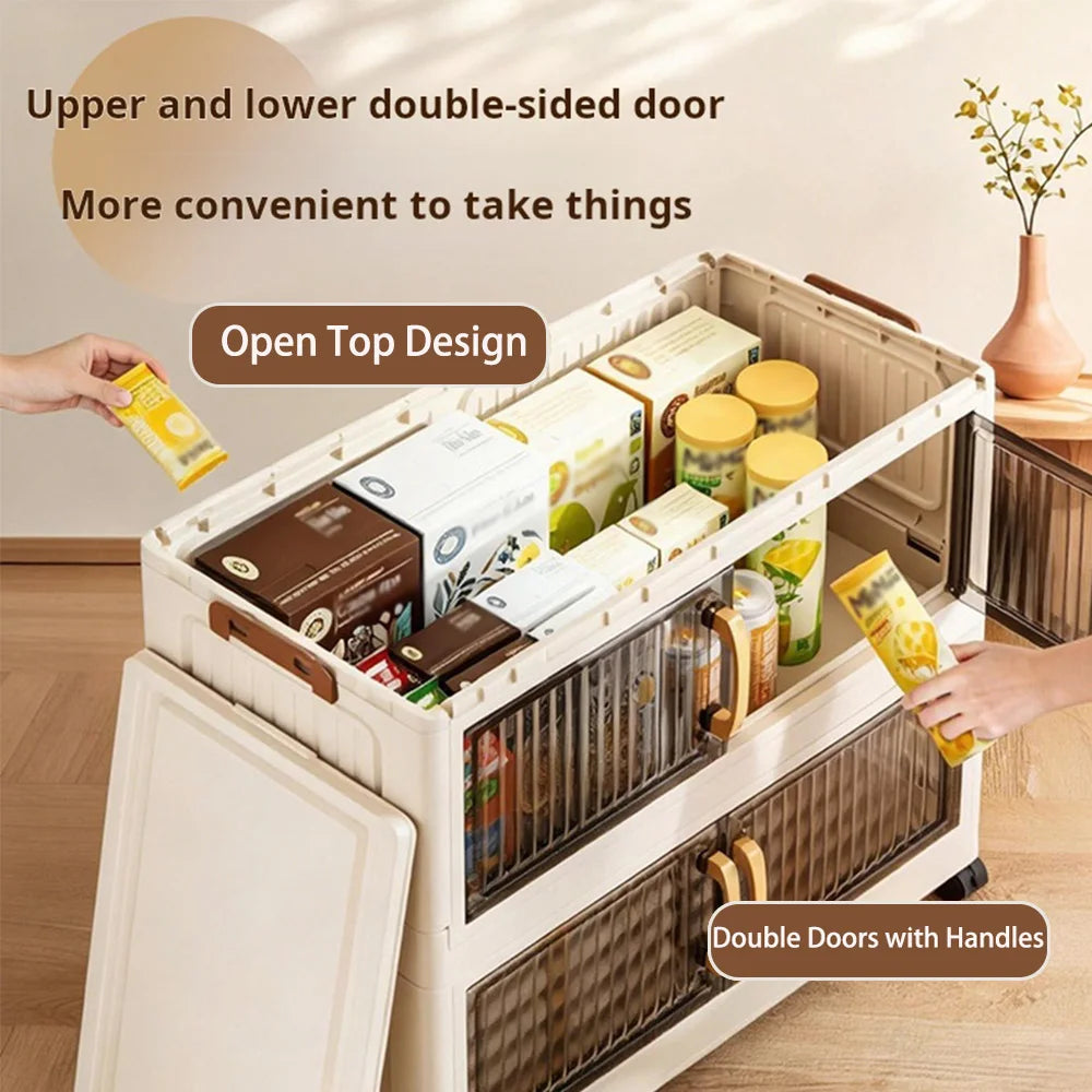Foldable Plastic Storage Cabinet With Wheels And Double Doors