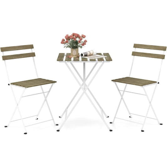 Outdoor Acacia Wood Dining Table Set With Folding Patio Chairs