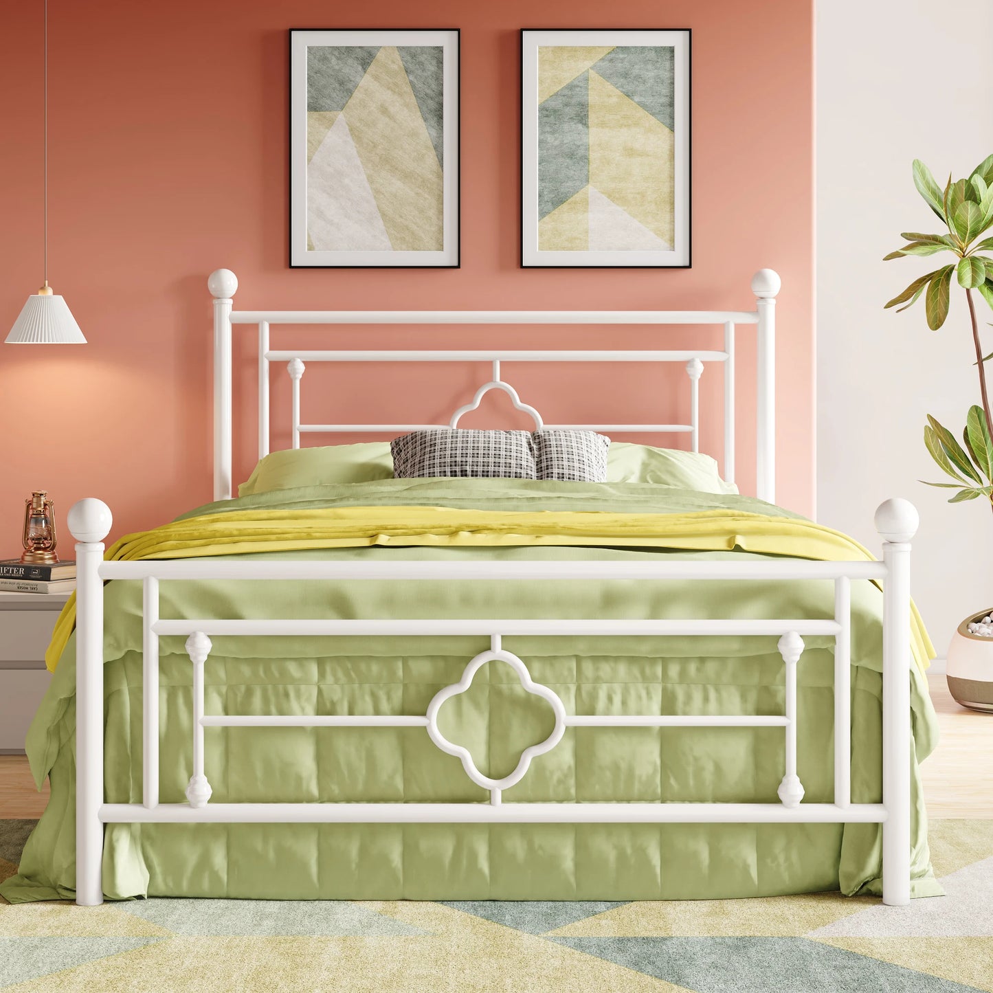 HOOMIC Metal Platform Bed Frame With Wrought Iron Headboard