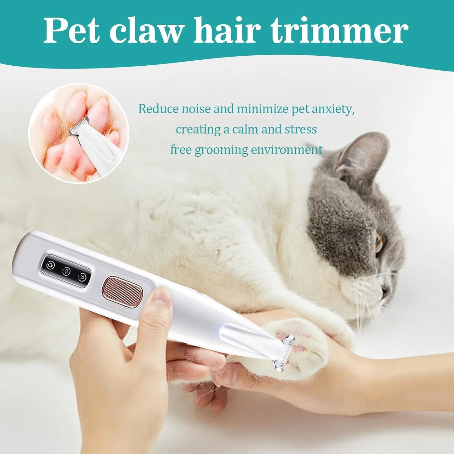 Cat Dog Paw Trimmer Rechargeable Pet Grooming Clippers LED Light