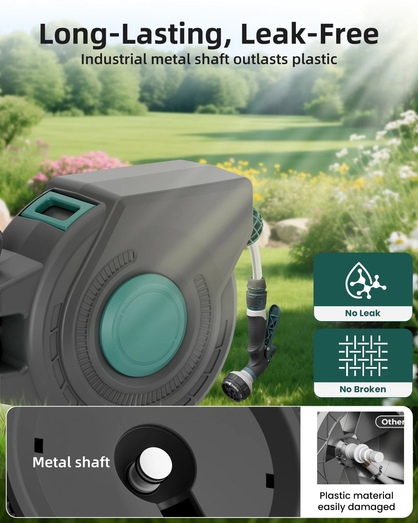 Retractable Wall Mounted Garden Hose Reel With Auto Rewind 180 Degree Swivel