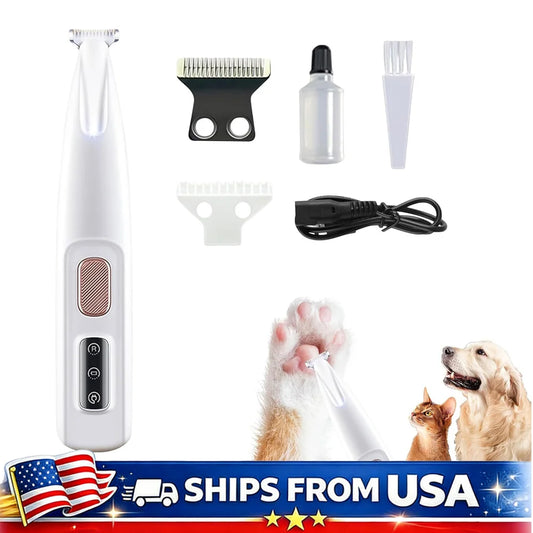 Cat Dog Paw Trimmer Rechargeable Pet Grooming Clippers LED Light