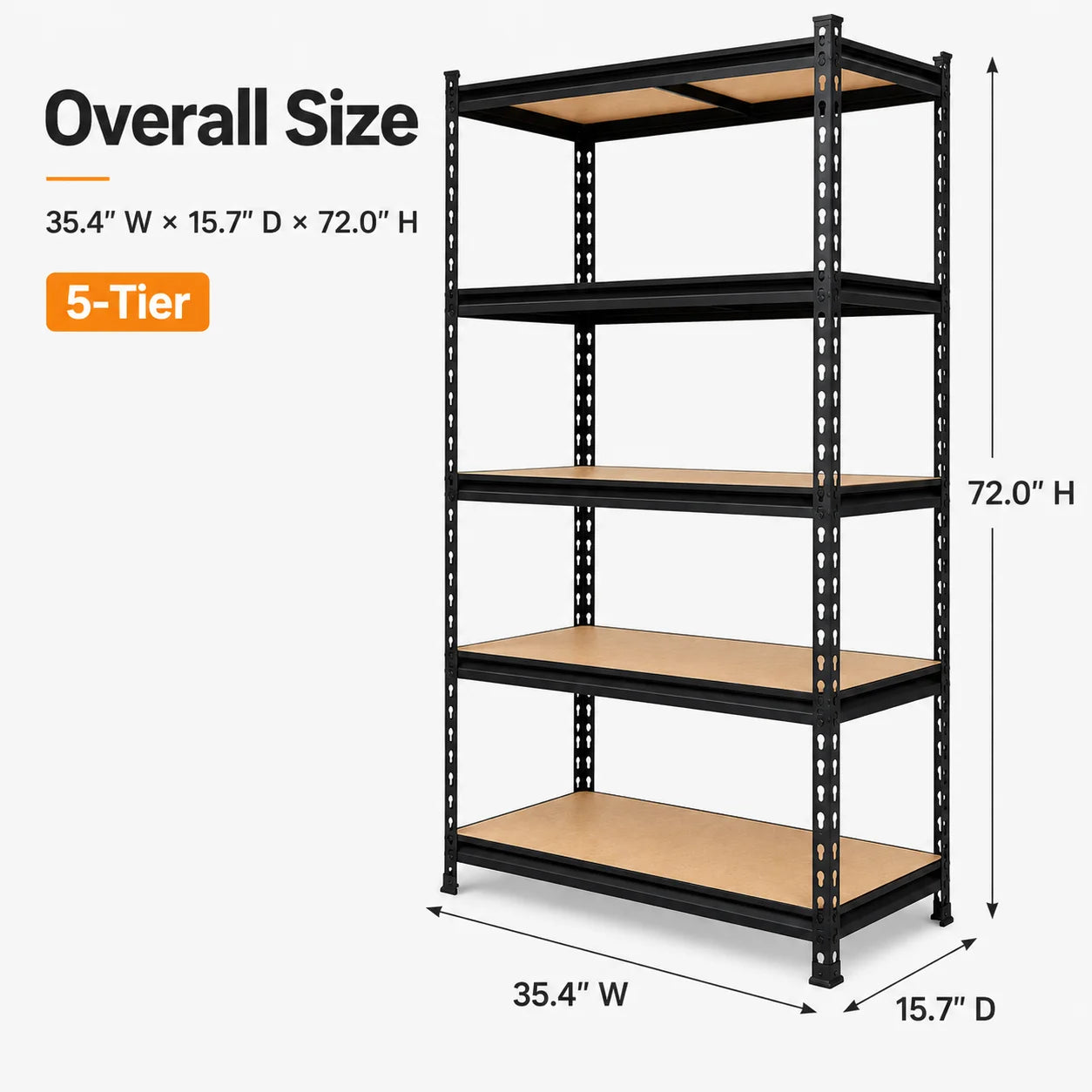 Heavy Duty 5-Tier Metal Shelving Unit With MDF Shelves