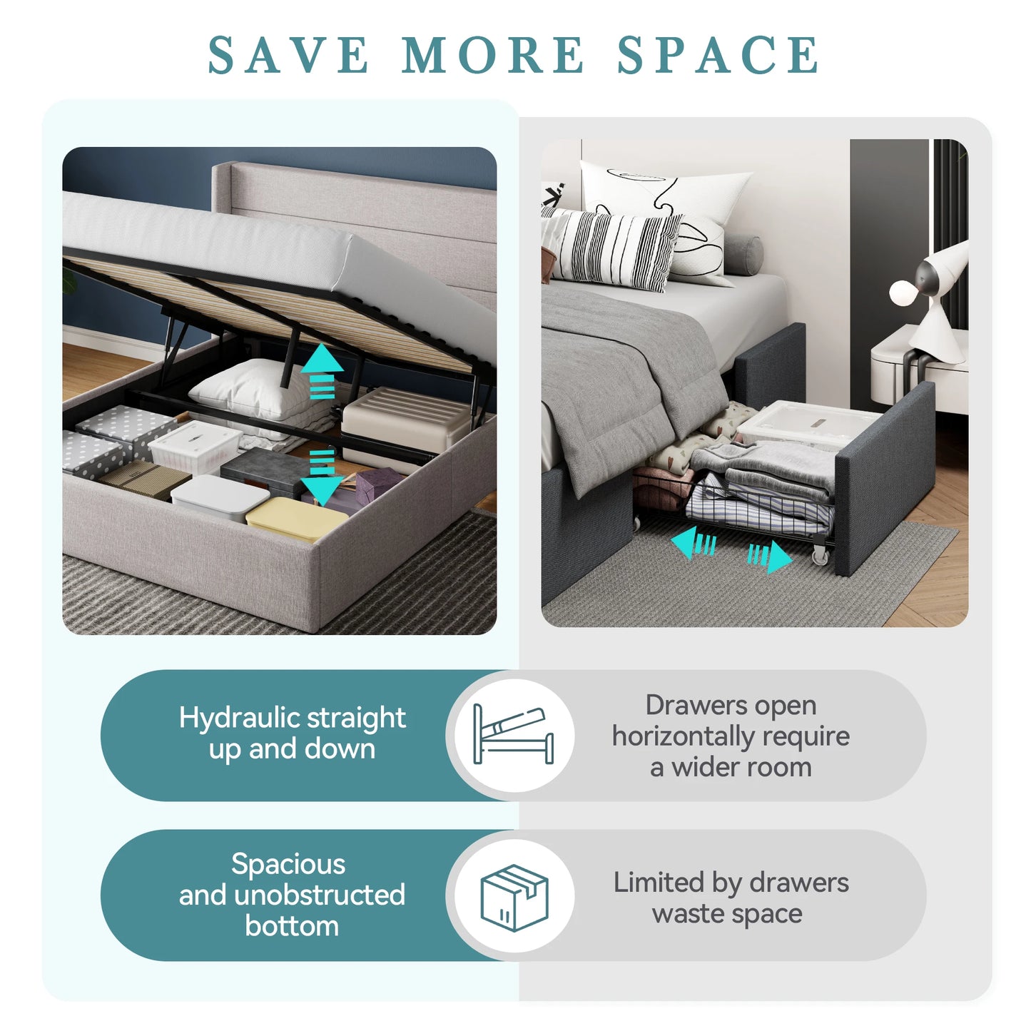 HOOMIC Lift Up Storage Bed With Wingback Headboard And Hydraulic
