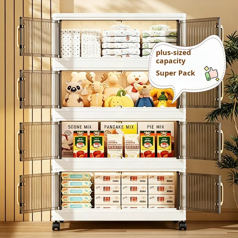 Foldable Plastic Storage Cabinet With Wheels And Double Doors